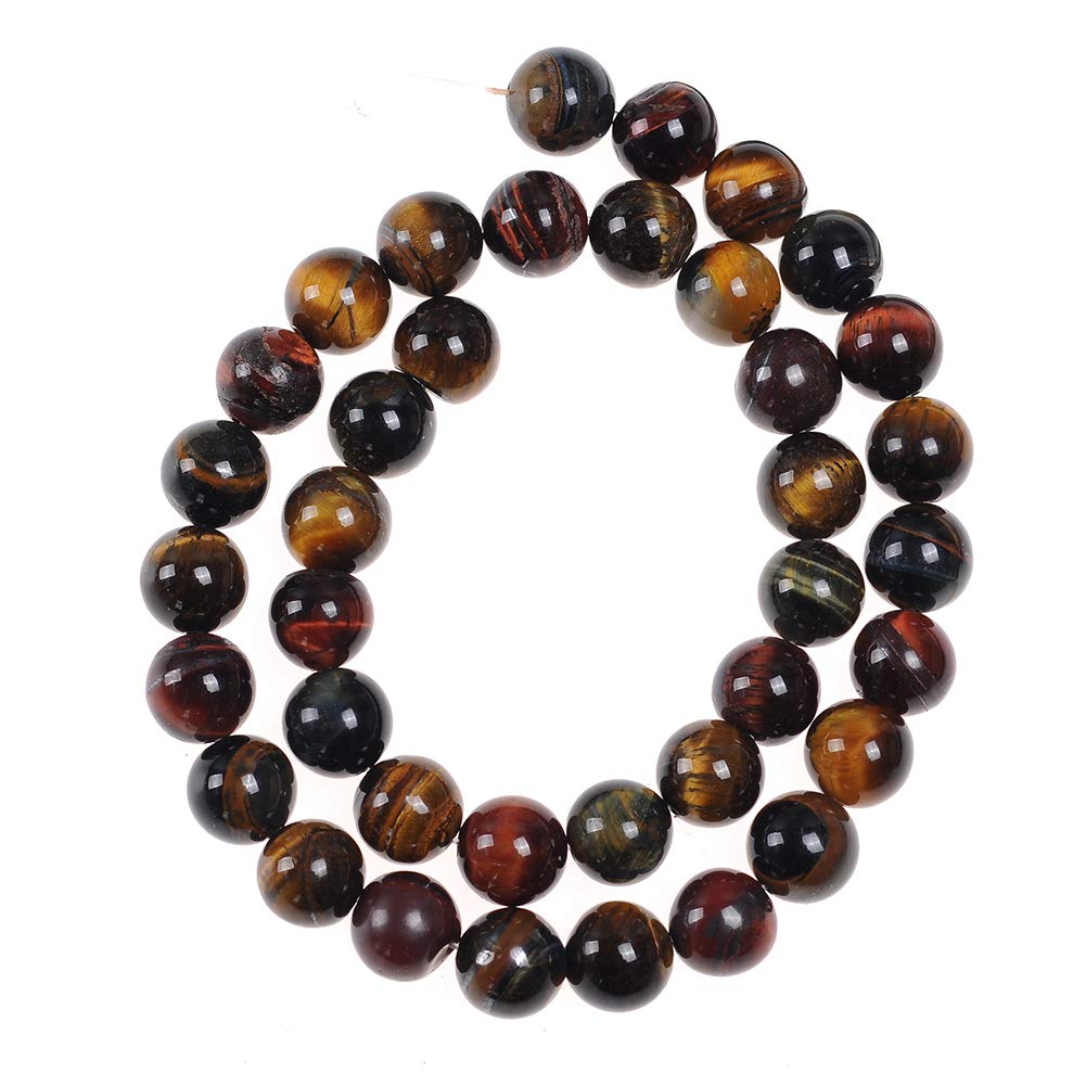 8mm Natural Tricolor Tiger Eye Stone Beads - Round Loose Gemstone for Jewelry Making, DIY Crafts, Energy Healing & Spiritual Use - 15