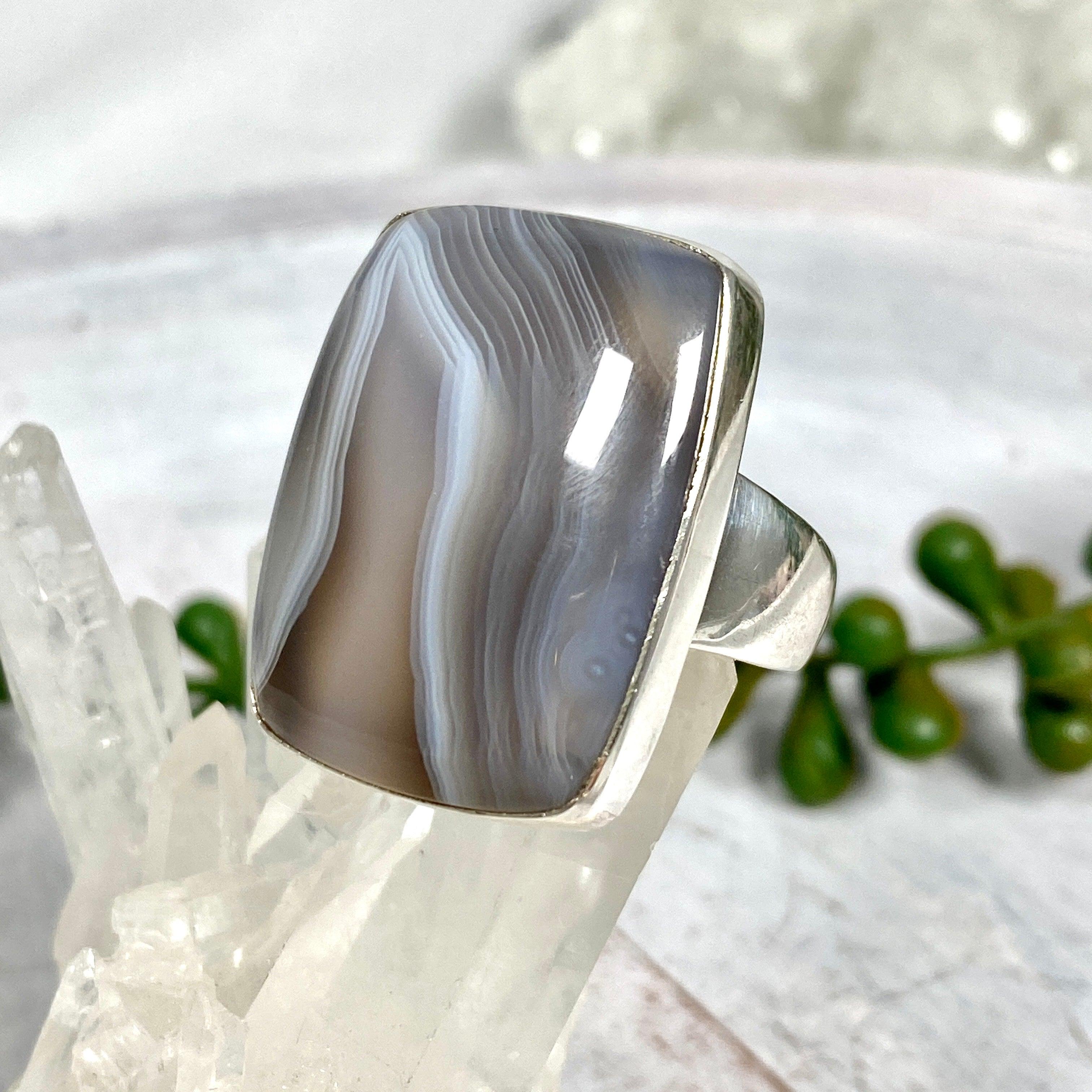 Botswana Agate Rectangular Ring - Size 11 - KRGJ2236 - Elegant Gemstone Jewelry for Women, Perfect for Weddings, Parties & Special Occasions