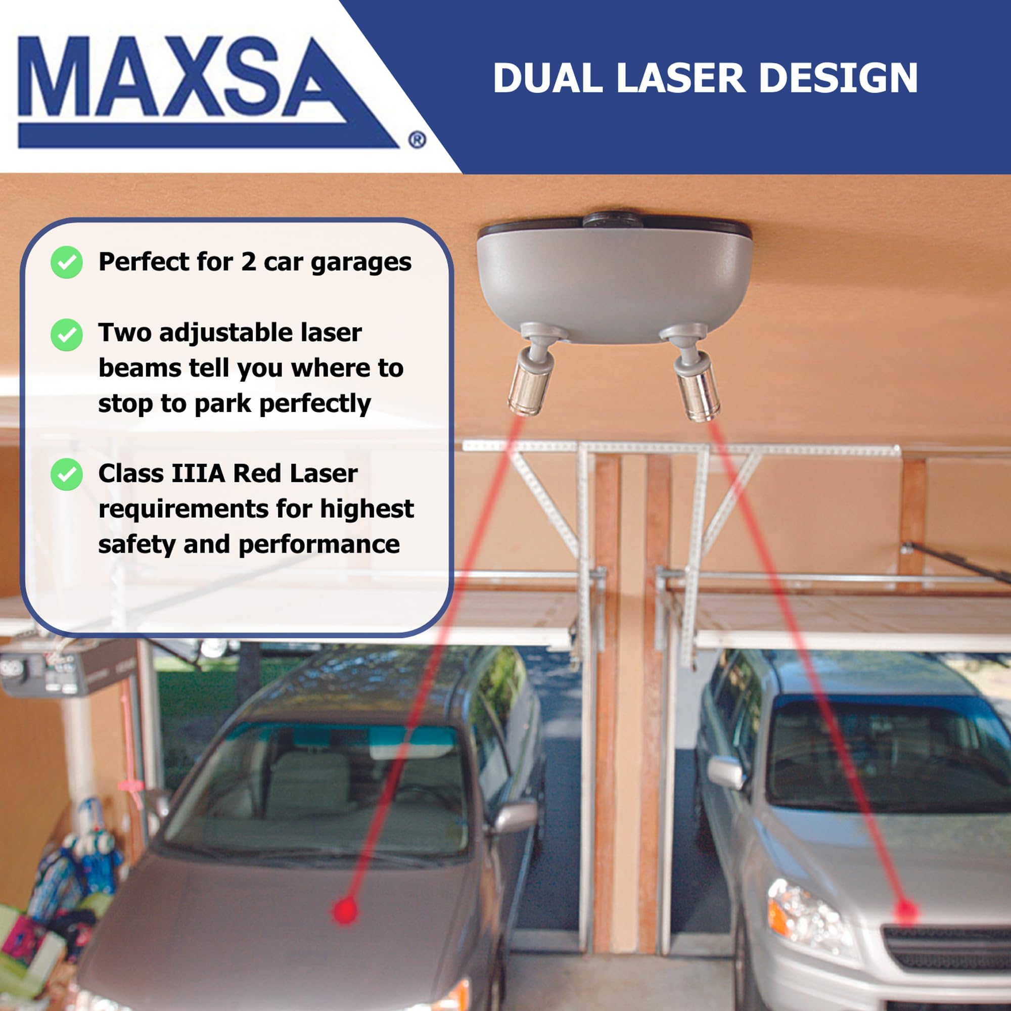 Maxsa 37312 Park Right Dual Laser Parking Guide - Silver | Accurate Vehicle Alignment for Garages & Driveways | Perfect for Tight Parking Spaces & Nighttime Use