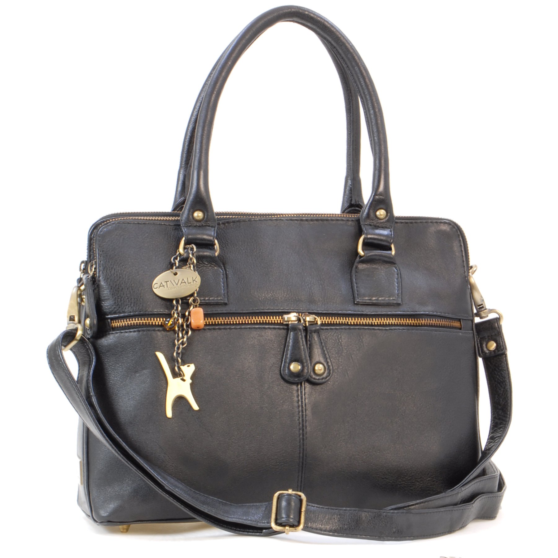 Catwalk Collection Women's Large Leather Shoulder Bag - Stylish Tote Purse with Multiple Compartments & Detachable Crossbody Strap - Victoria Design - Perfect for Work, Travel and Everyday Use