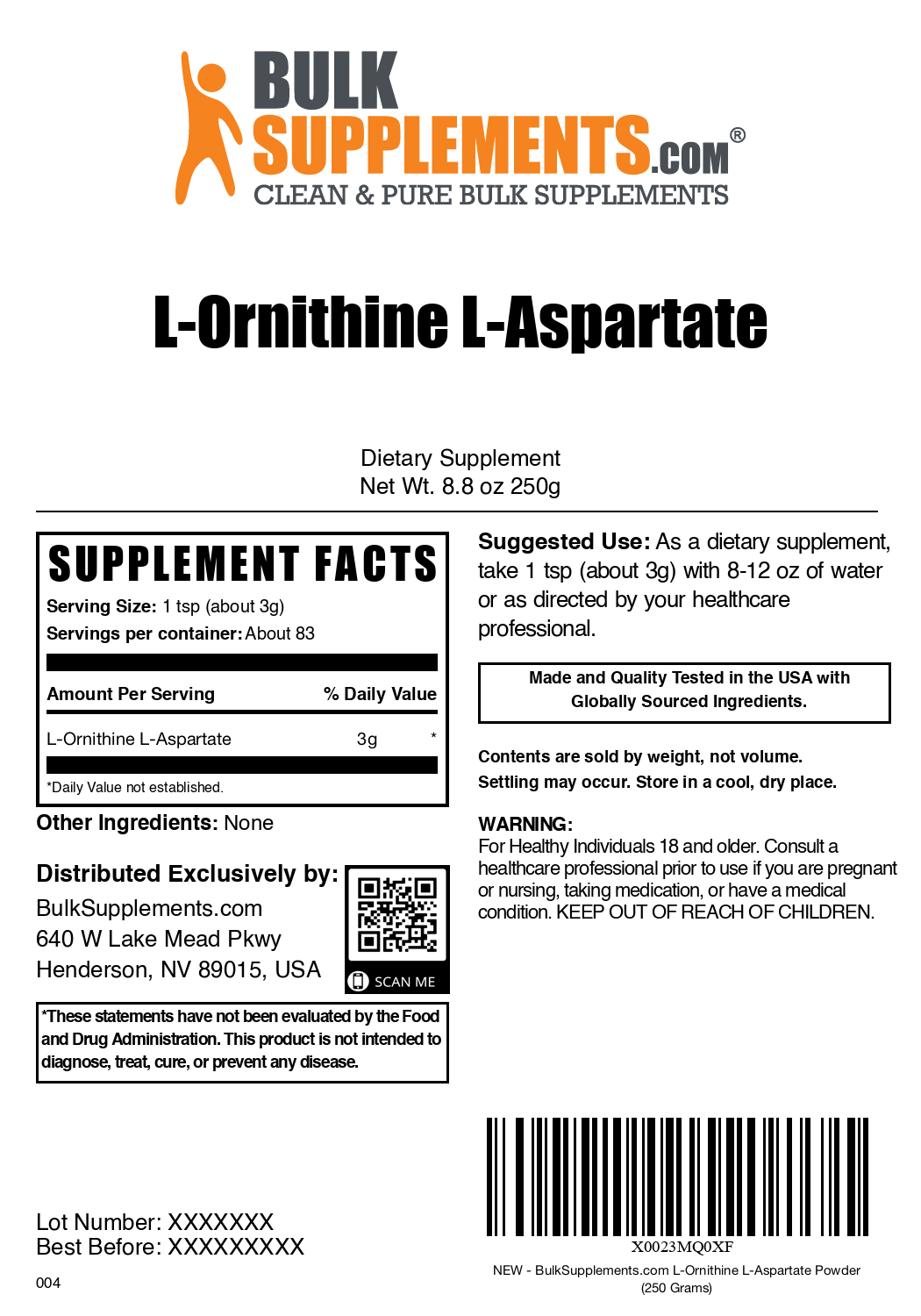 Premium L-Ornithine L-Aspartate Powder Supplement - Supports Liver Health & Detox - Ideal for Athletes, Bodybuilders & Wellness Enthusiasts - Mixes Easily in Water or Smoothies