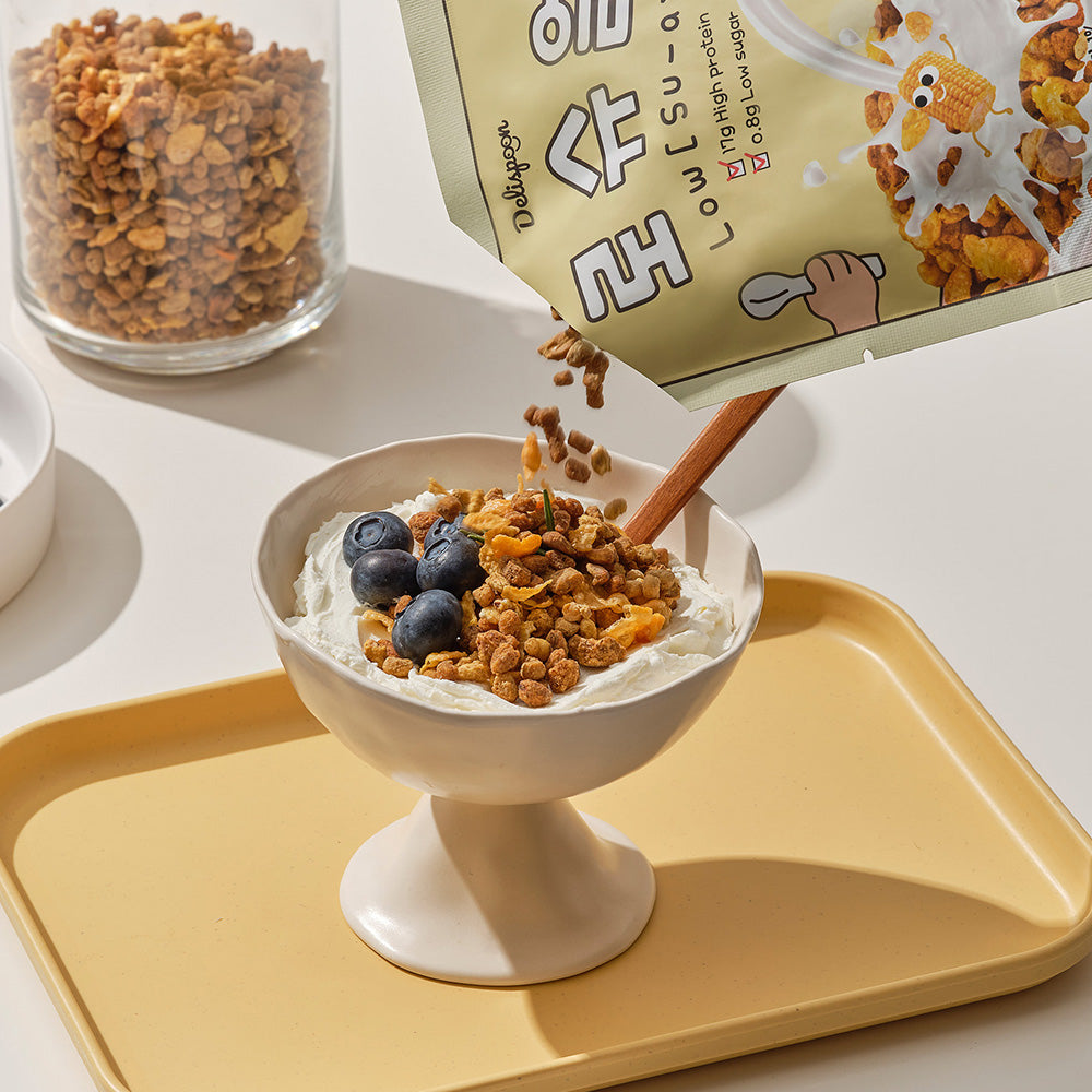 Delispoon Low Sugar Cereal Corn Flavor 35g x 8 Packs - Healthy Breakfast Snacks for Kids & Adults, Perfect for Office, School or On-the-Go