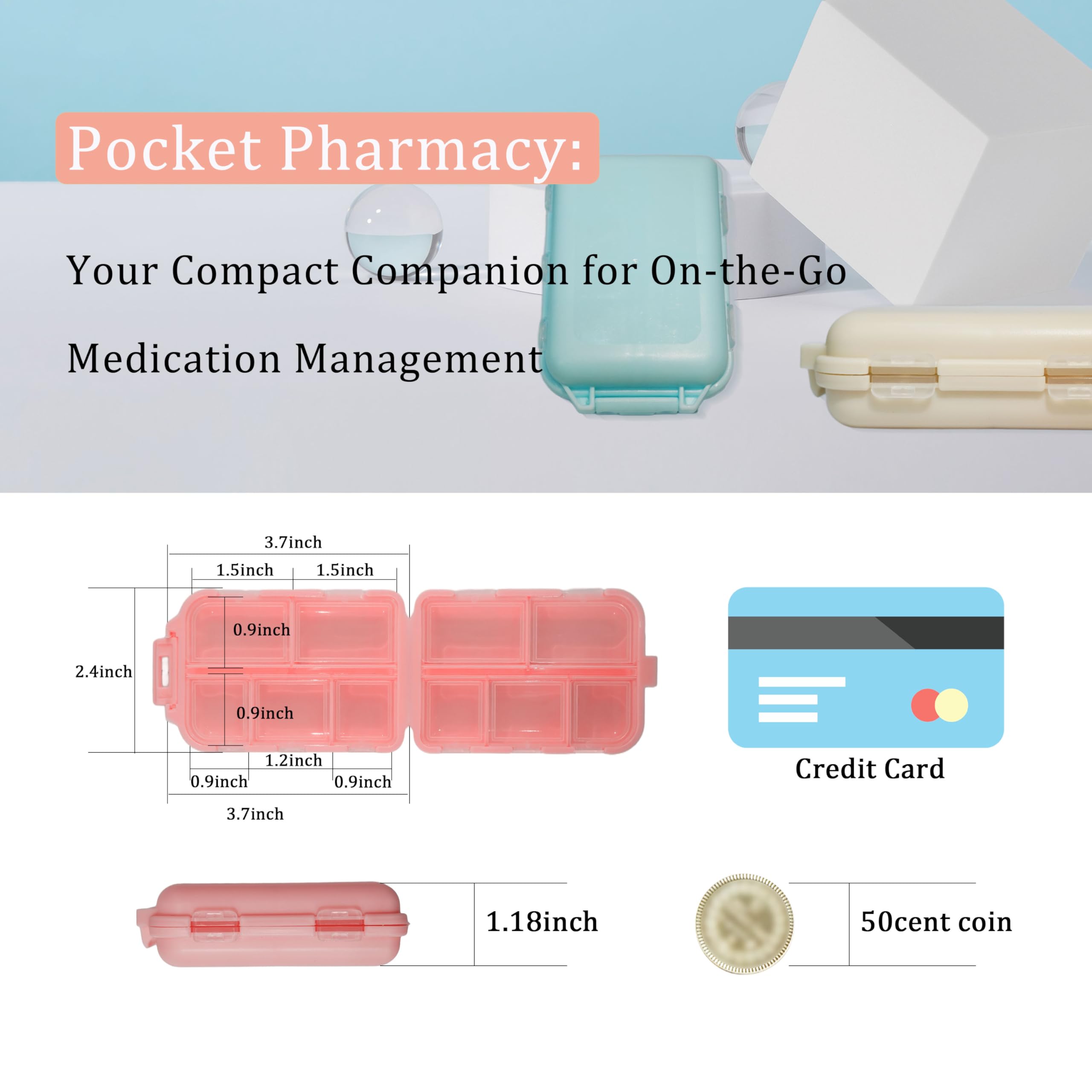 7-Day Pill Organizer with 161 Medicine Labels - Portable Travel Medication Case, Daily Pill Container for Vitamins & Supplements (Beige, 1 Pack) - Perfect for Home, Office & Travel Essentials