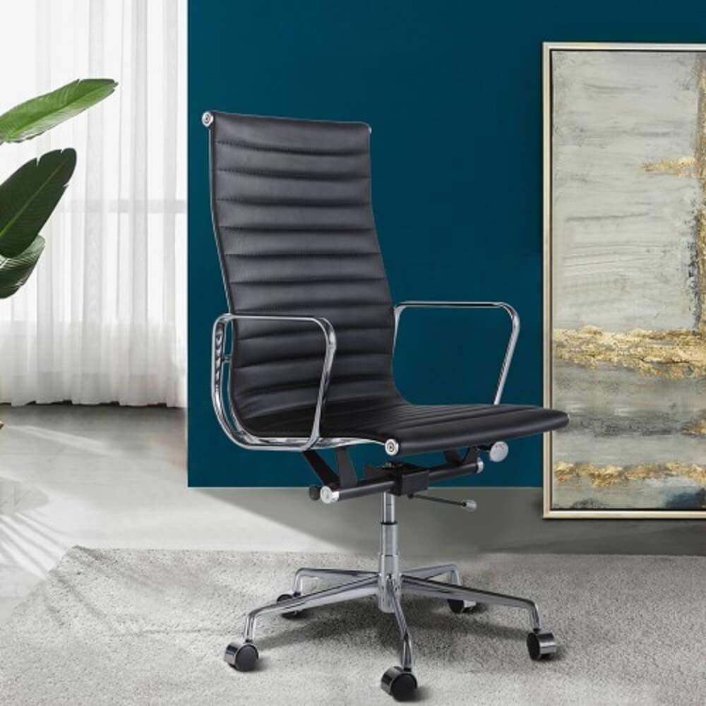 Premium PU Leather High Back Office Chair with Alloy Base - Ergonomic Executive Desk Chair for Home & Office Workspace, Comfortable for Long Hours of Sitting