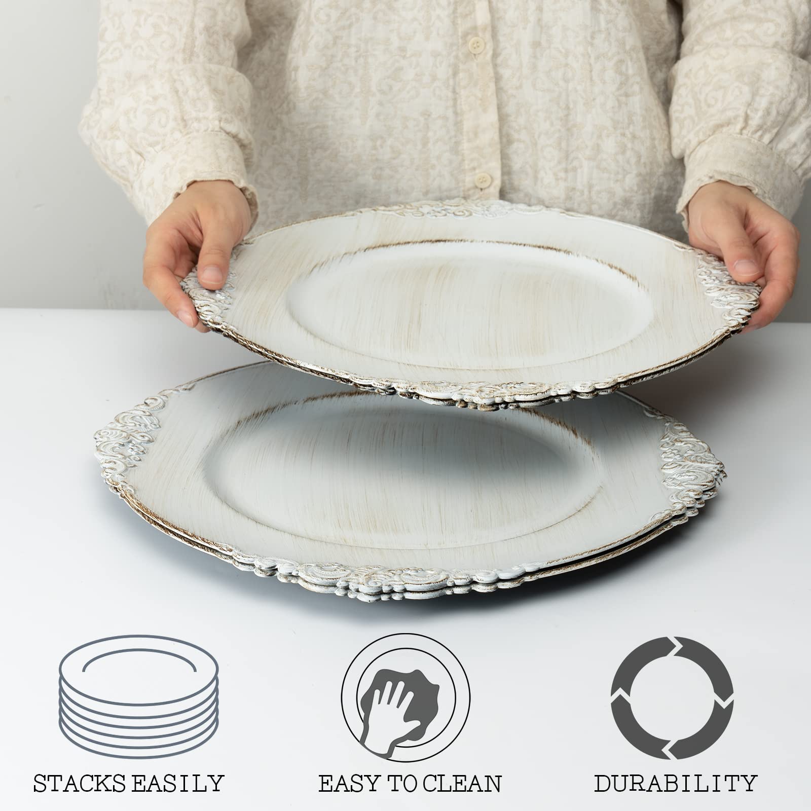MAONAME Antique White Charger Plates Set of 12 - 13