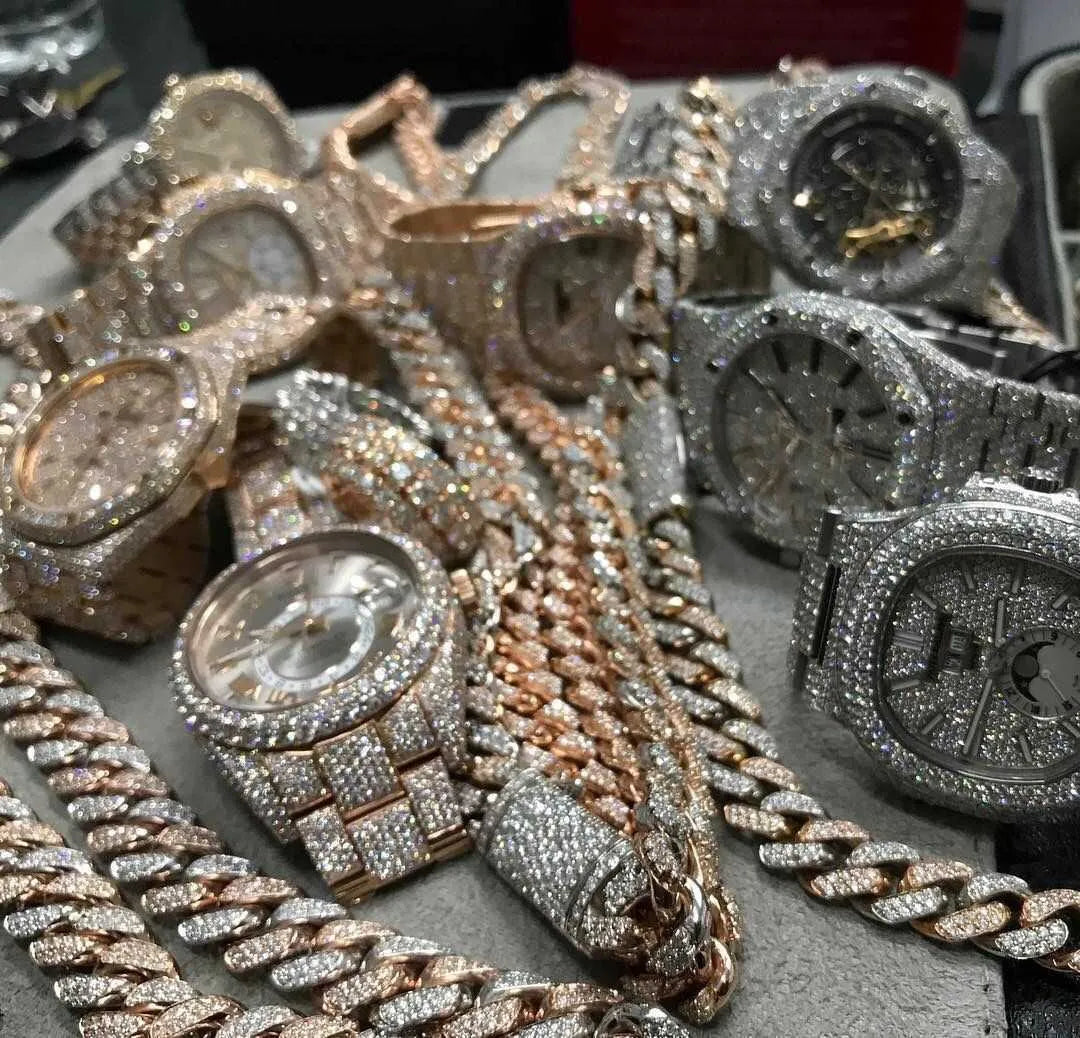 8 Iced Out VVS Moissanite Diamond Silver Watch for Men - Luxury Hip Hop Bling Jewelry - Perfect for Parties, Gifts & Special Occasions