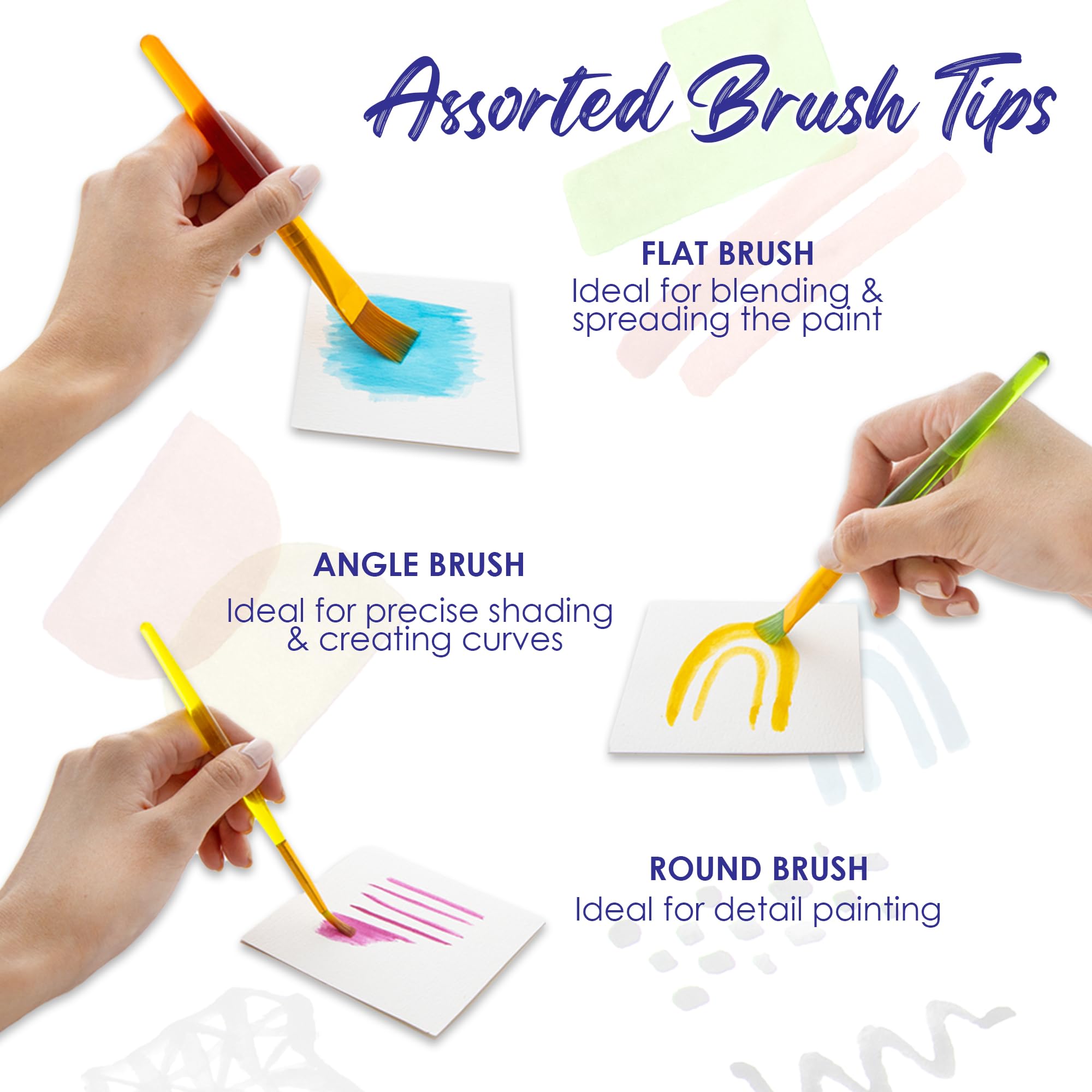 BAZIC 7-Piece Nylon Bristle Paint Brush Set - Flat, Round & Angled Brushes for Acrylic, Oil, Watercolor & Gouache Painting - 144-Pack Bulk Art Supplies for Professional Artists, Students & Hobbyists (Perfect for Canvas, Paper & DIY Crafts)