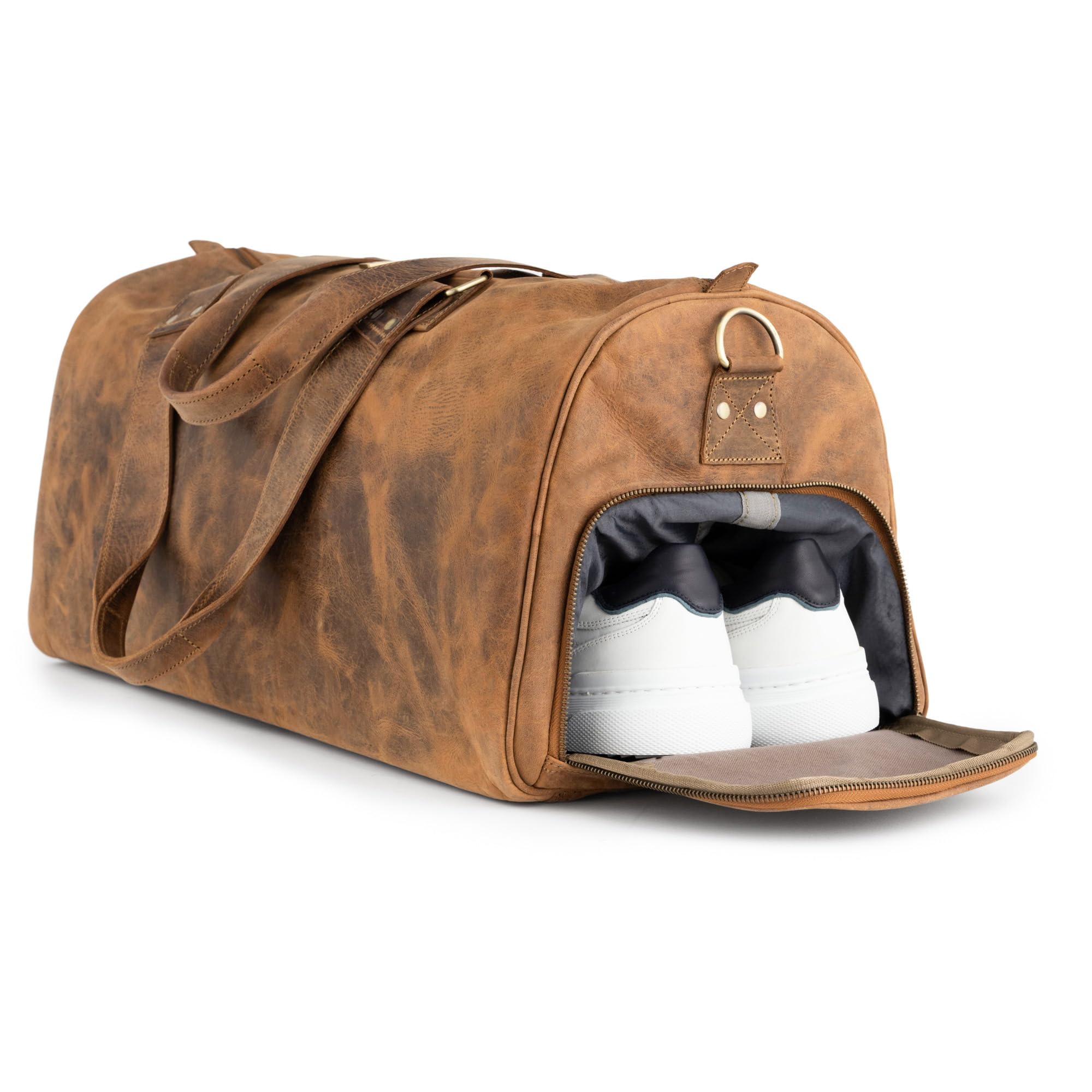 Vintage Leather Duffle Bag Oslo - Berliner Bags Weekender Travel Gym Bag with Shoe Compartment for Men & Women (Hunter Brown) - Perfect for Weekend Getaways, Business Trips & Gym Sessions