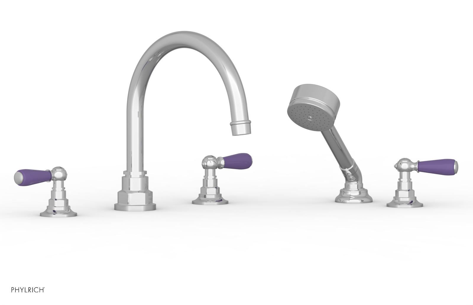 Jamestown Deck Tub Set with Hand Shower & Lever Handles - Purple Accented 165 49 | Modern Freestanding Bathtub for Luxury Bathroom & Spa Experience