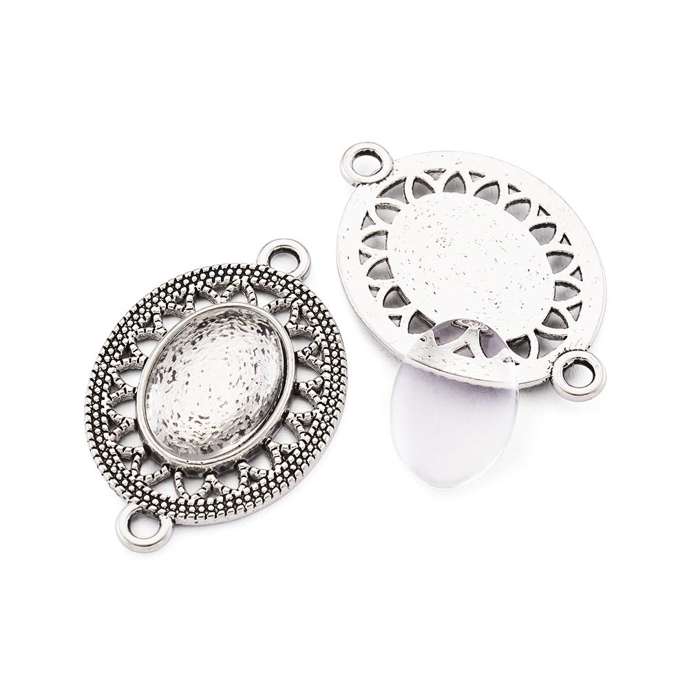 FASHEWELRY 10 Sets Tibetan Style Alloy Oval Bezel Pendant Trays with Clear Glass Cabochons - DIY Jewelry Making Supplies for Necklaces, Bracelets & Photo Pendants (Great for Handmade Gifts & Craft Projects)