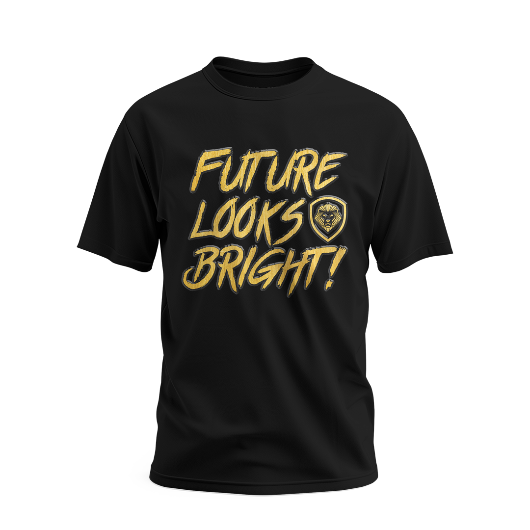 Future Looks Bright Black & Gold Raised Embossed Print Performance Short Sleeve T-Shirt for Gym, Running & Casual Wear | Moisture-Wicking Activewear