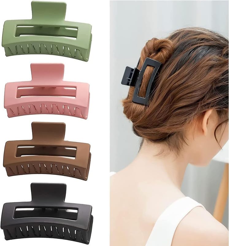 **Minta Hair Claw Clips for Women - 3.46’’ Matte Non-Slip Hair Jaw Clips, Jumbo Square Strong Hold Clips for Thick Hair (4 Pcs) - Perfect for Updos, Ponytails & Everyday Styling**