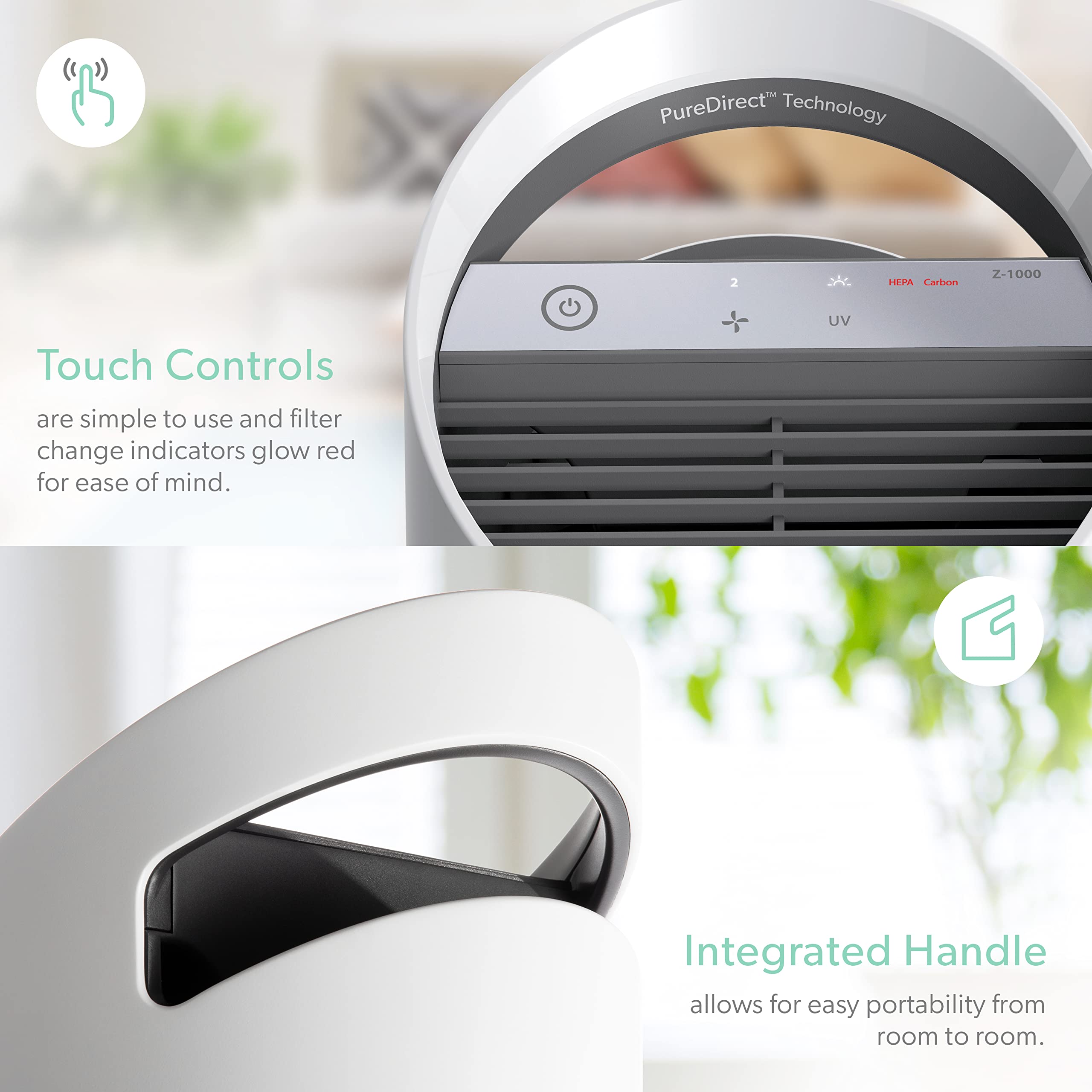 TruSens HEPA Air Purifier with UV-C Light - Portable, Small Room Air Cleaner with Touch Control, Whisper Mode & Speed Settings - Covers 250 Sq Ft - Perfect for Bedrooms, Offices & Home Use - White