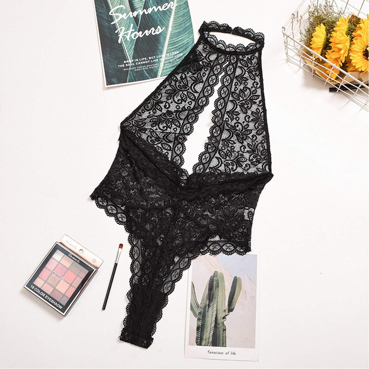 Sheer Lace Bodysuit Romper - Sexy Women's Lingerie Set with Plug Tail | Ultra Thin See-Through Underwear for Intimate Moments & Role Play (Black, XXXL) | Perfect for Valentine's Day, Boudoir Photography & Sensual Nights