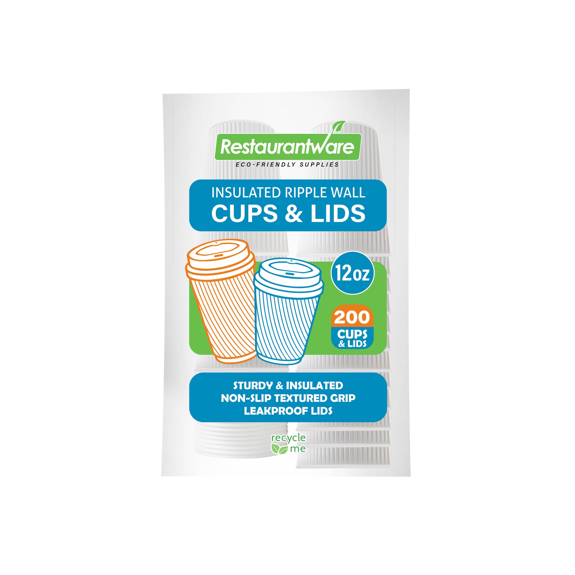 Restaurantware 12oz Insulated Coffee Cups with Lids - 200 Count White Disposable Paper Hot Cups, Leakproof & Non-Slip Design for Coffee, Tea, Hot Chocolate & Lattes - Perfect for Cafes, Offices & Catering Events