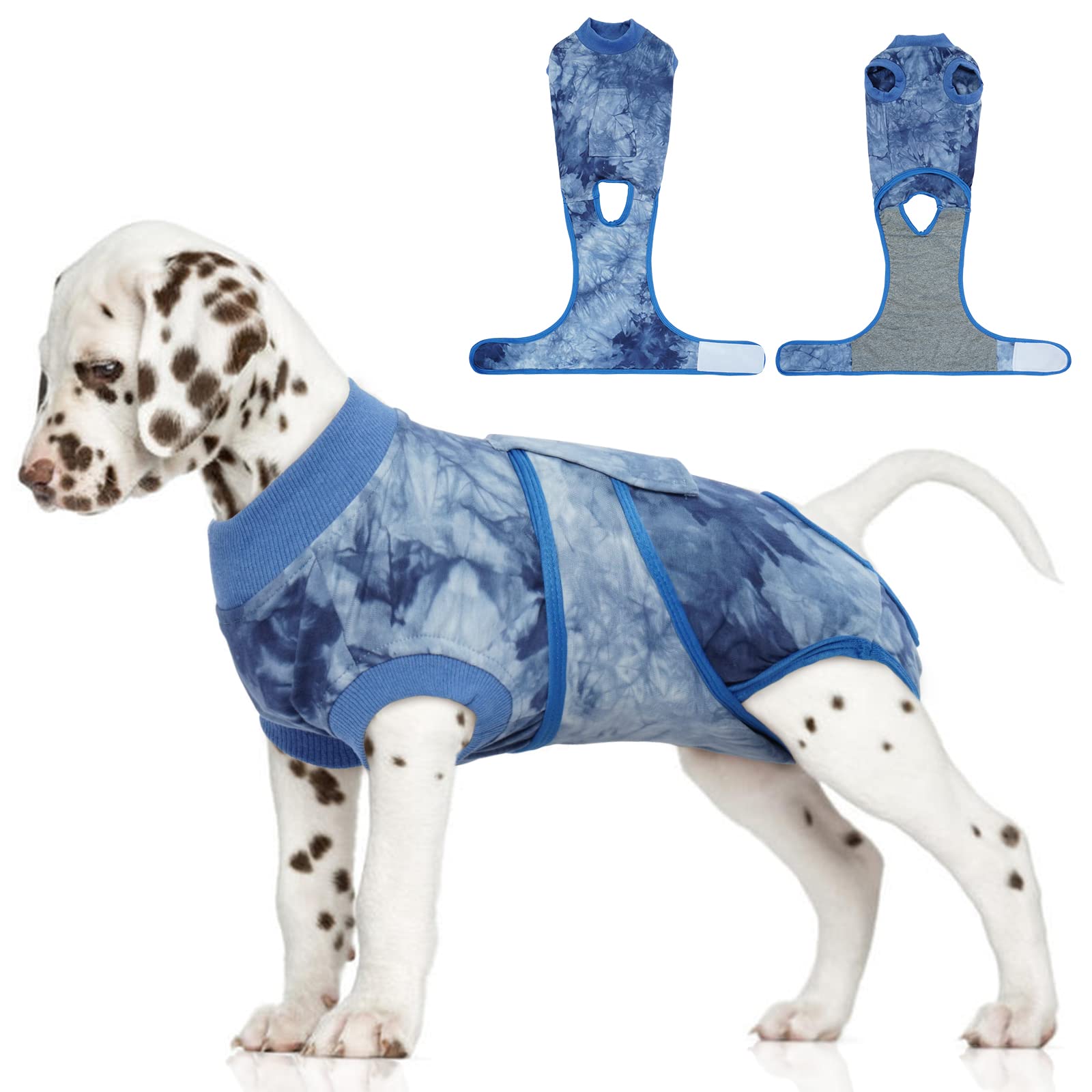 FUAMEY Post-Surgery Recovery Suit for Dogs - Soft, Breathable Dog Bodysuit, E-Collar Alternative for Male & Female Pets - Anti-Licking Surgical Suit for Spay/Neuter Wound Care - Blue Tie Dye XS - Perfect for Post-Op Recovery & Comfort at Home