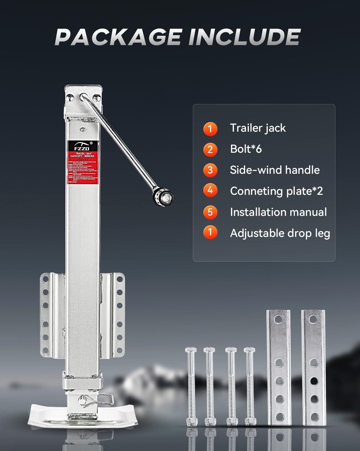 8000 lbs Heavy Duty Trailer Jack with 28.6