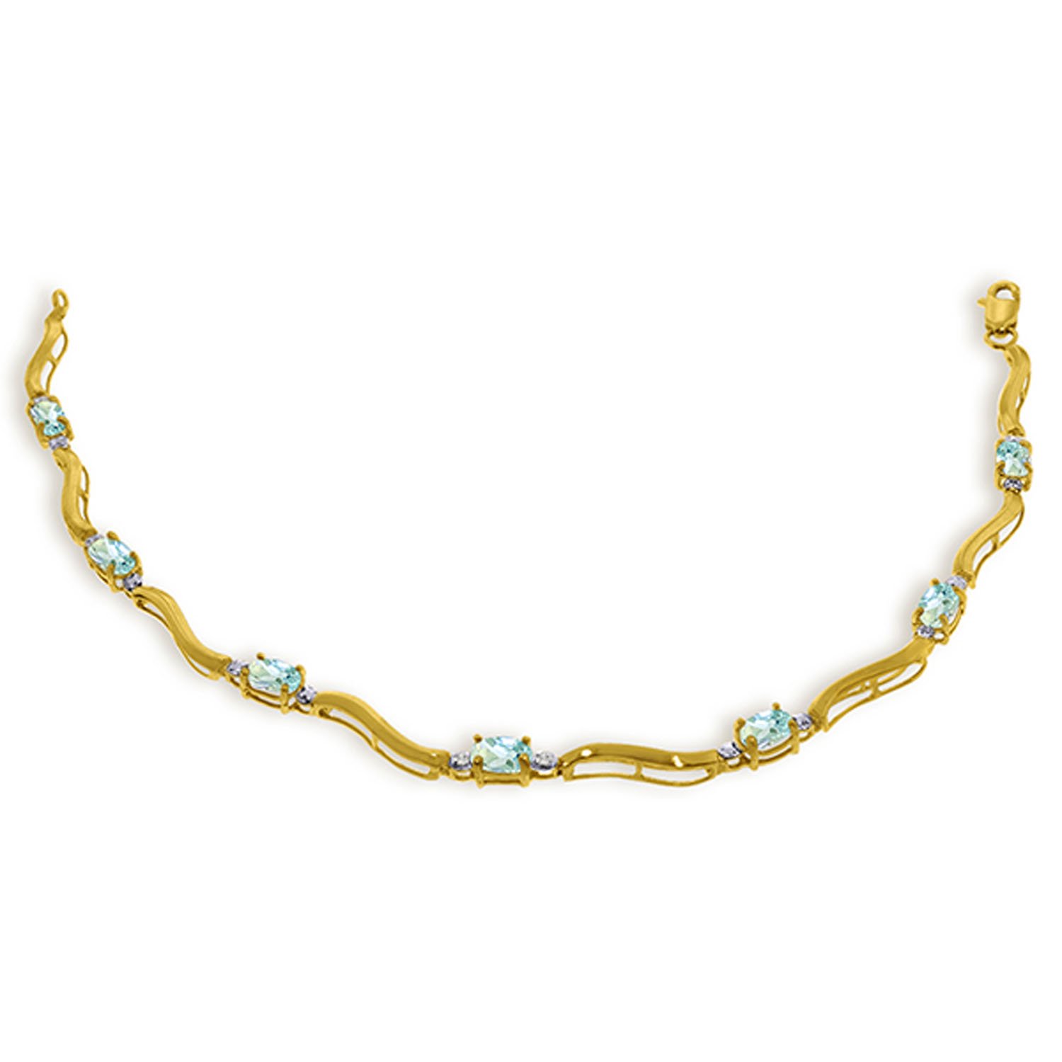 14K Solid Gold Tennis Bracelet with 2.01 Carat Diamonds and Aquamarine - Elegant Jewelry for Women, Perfect for Weddings, Anniversaries & Special Occasions