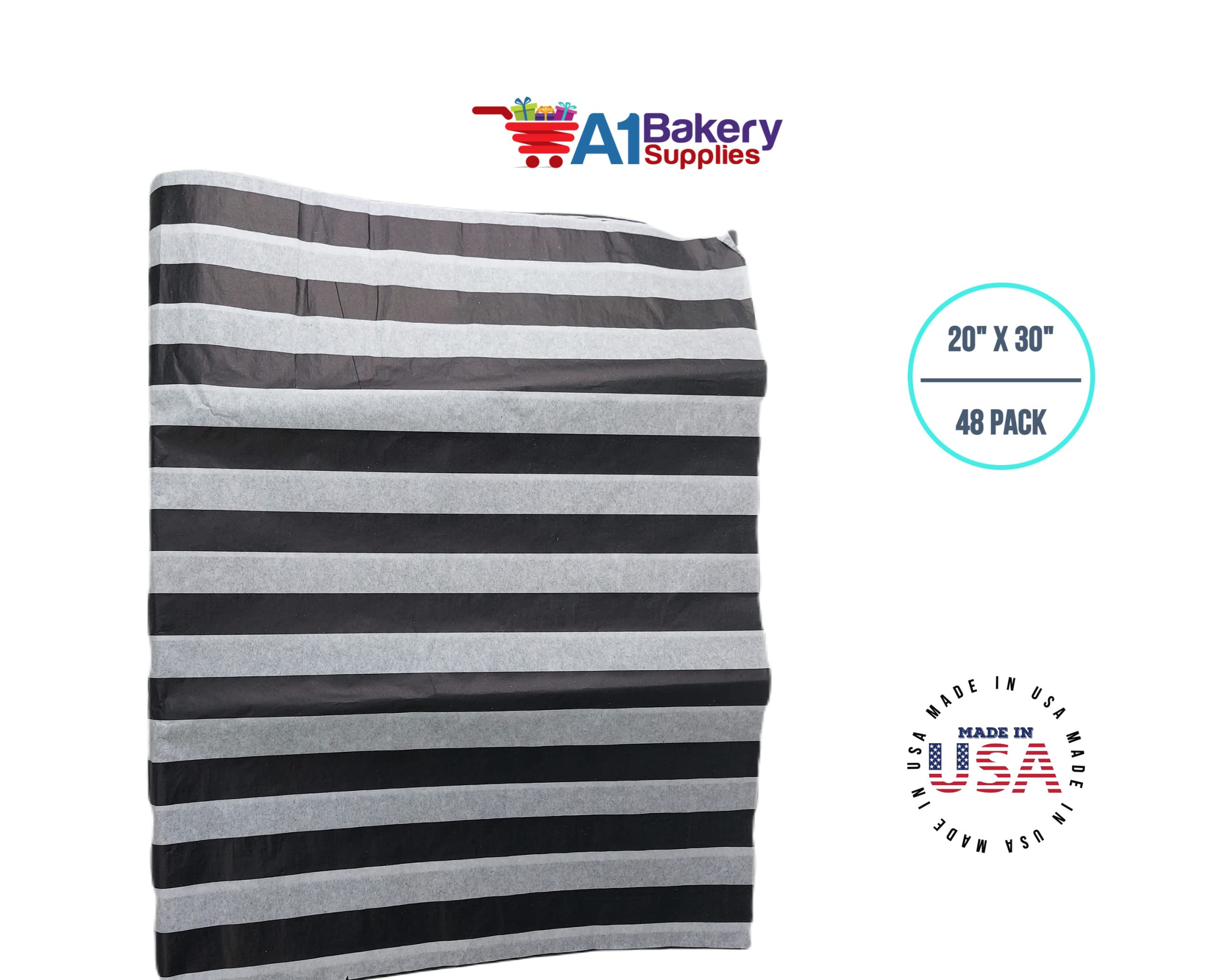Premium Black & White Striped Tissue Paper 20x30 Inches - Bulk 48 Pack for Gift Wrapping, Party Decorations & Craft Projects
