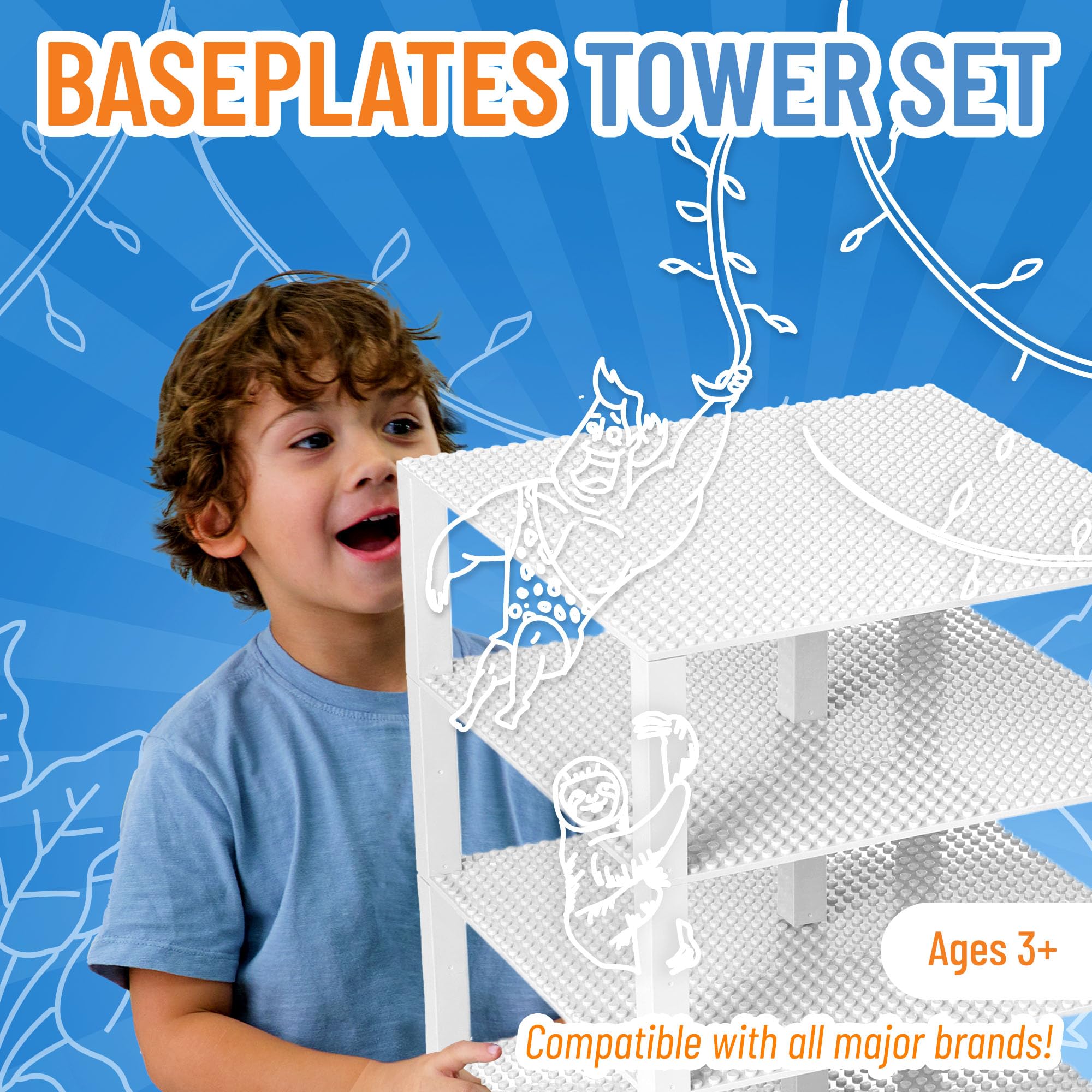 Strictly Briks LEGO-Compatible Stackable Baseplates - 4 White 10x10 Inch Base Plates & 30 Stackers - 100% Compatible with All Major Building Brick Brands - Perfect for Towers, Shelves & Creative Play