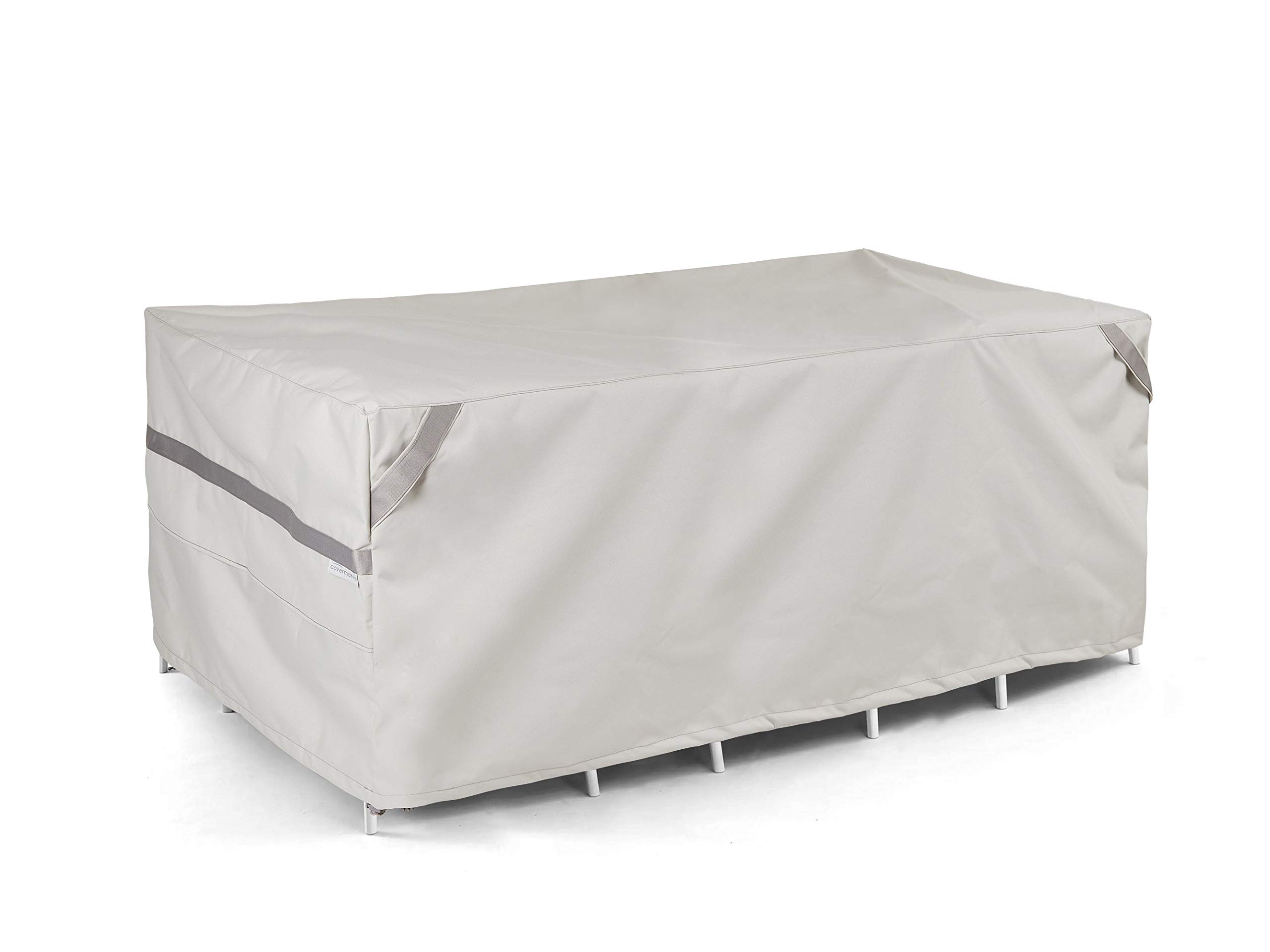 Premium Polyester Rectangular Dining Table & Chair Cover Set - Waterproof, UV Resistant, Drawcord Hem - Outdoor Patio Furniture Protection for All Weather (Stone Color) - Perfect for Backyard, Garden, and Poolside Use