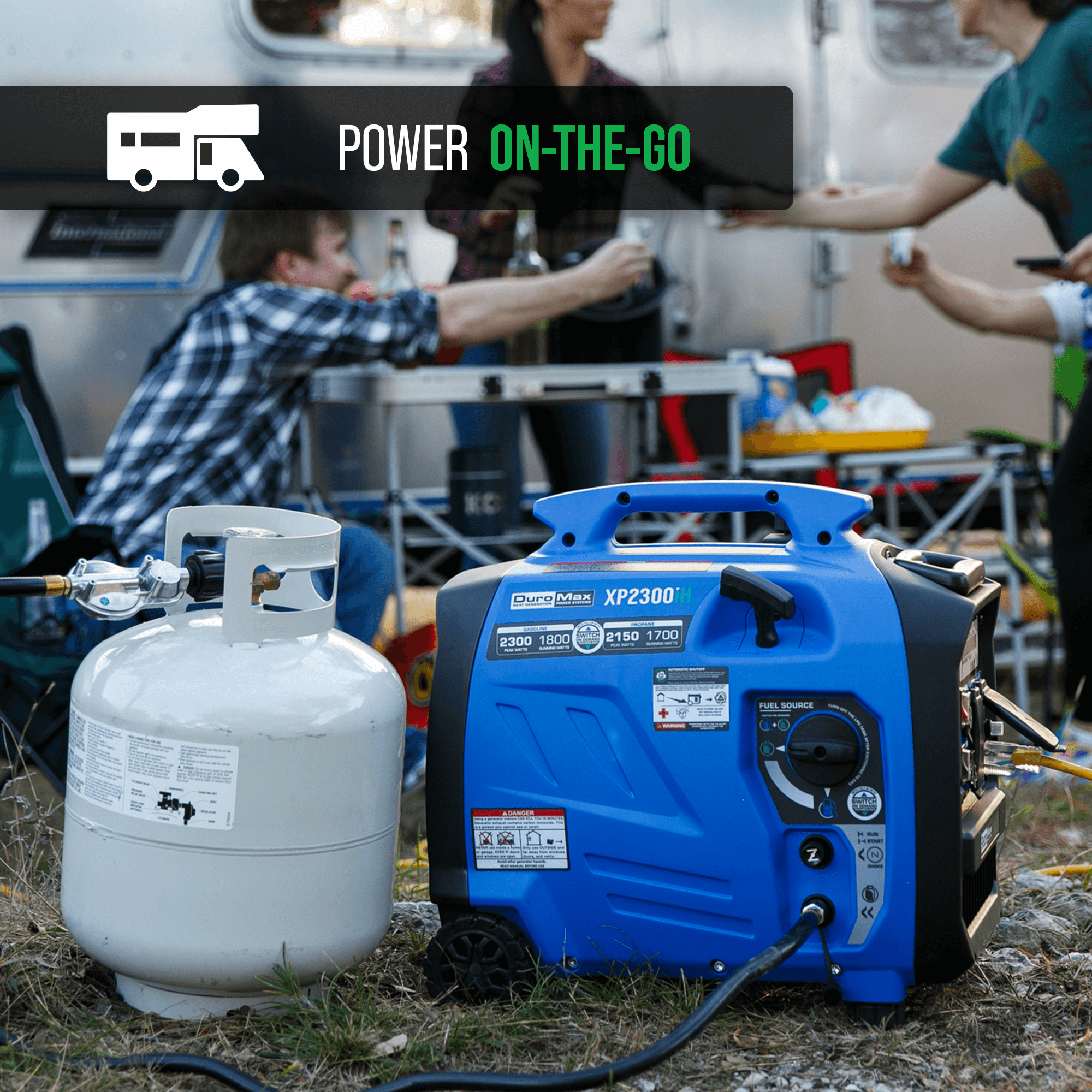 2300W Dual Fuel Portable Inverter Generator with CO Alert - Gas & Propane Powered for Camping, RV, Home Backup & Outdoor Power Supply