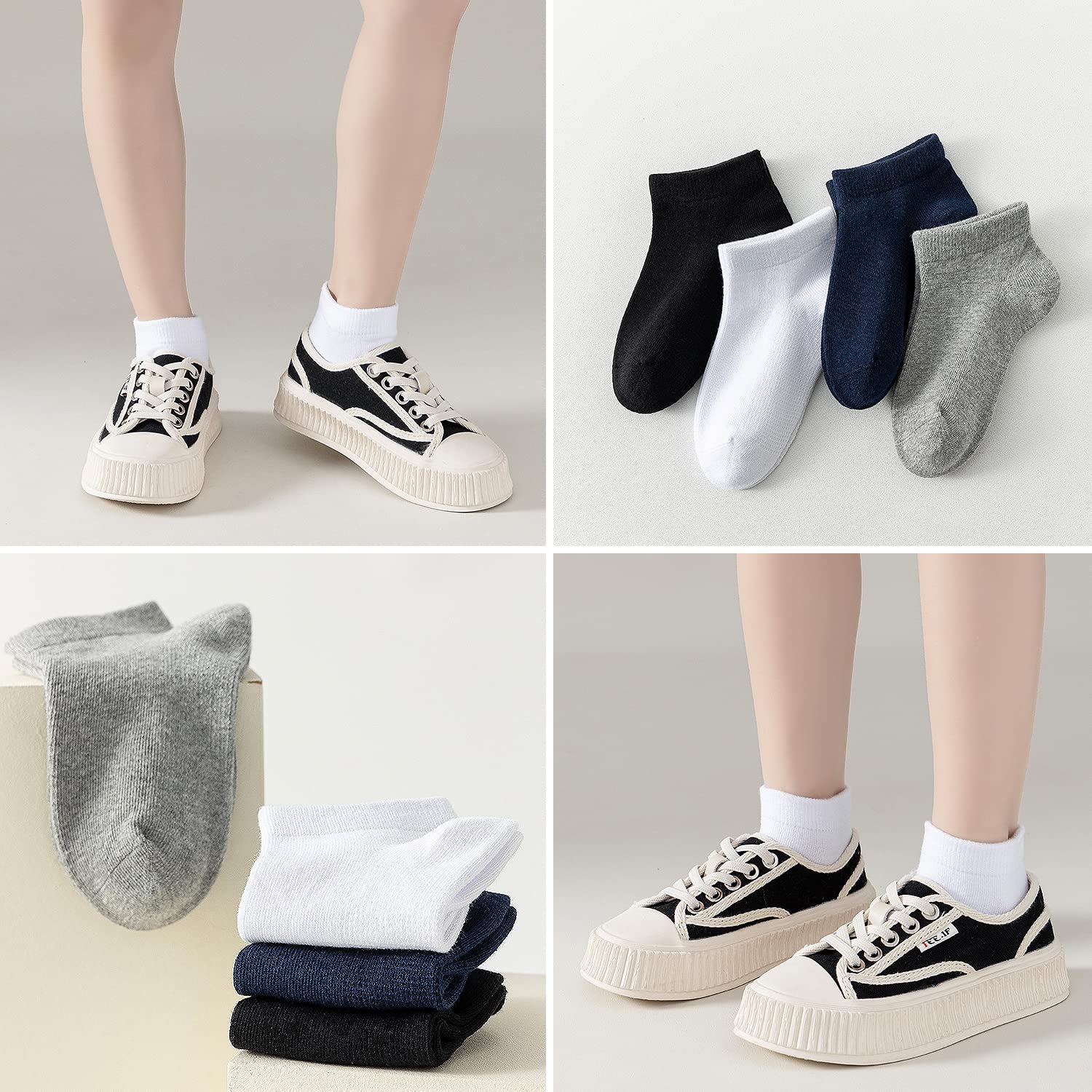 EPEIUS Kids Ankle Socks - 6 Pack Seamless Low Cut No Show Cotton Socks for Boys & Girls - Breathable Athletic Socks for School, Sports & Everyday Wear
