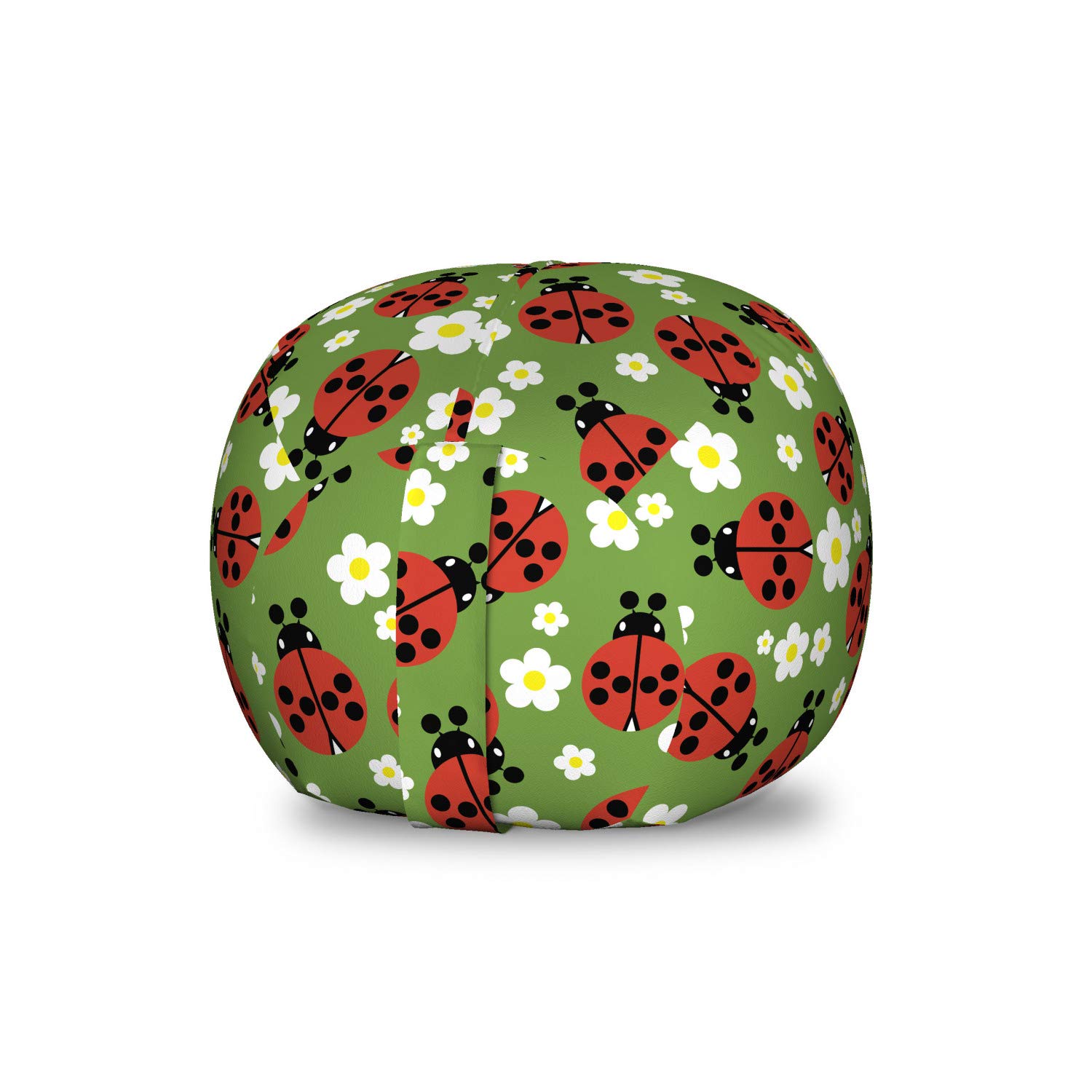 Lunarable Floral Ladybug Toy Storage Bag Chair - Washable Stuffed Animal Organizer with Spring Flower Daisy Design, Small Multicolor for Kids' Room & Playroom Organization