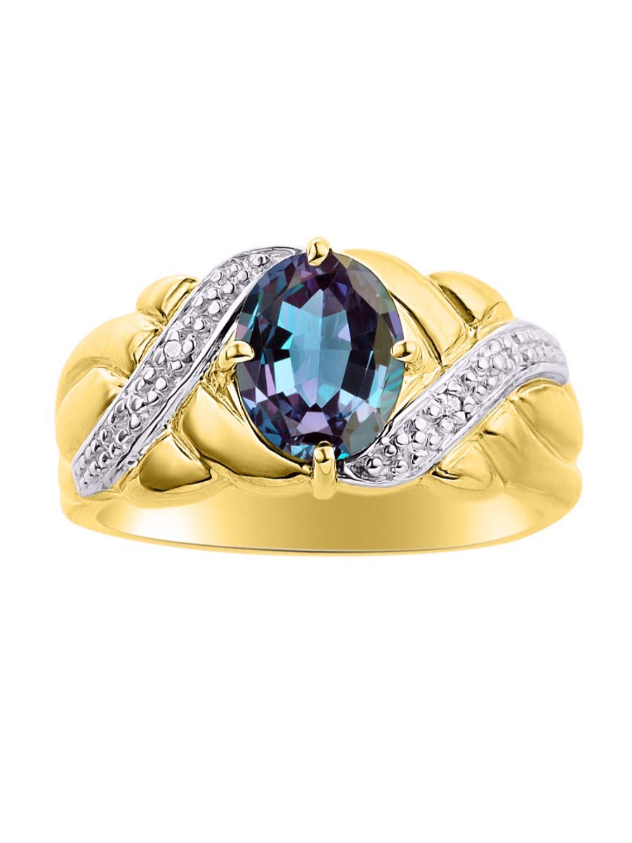 RYLOS 14K Gold Plated Sterling Silver Ring for Women - 9x7mm Oval Gemstone & Diamond Jewelry, Size 5-13 | Elegant Gift for Anniversary, Birthday & Special Occasions