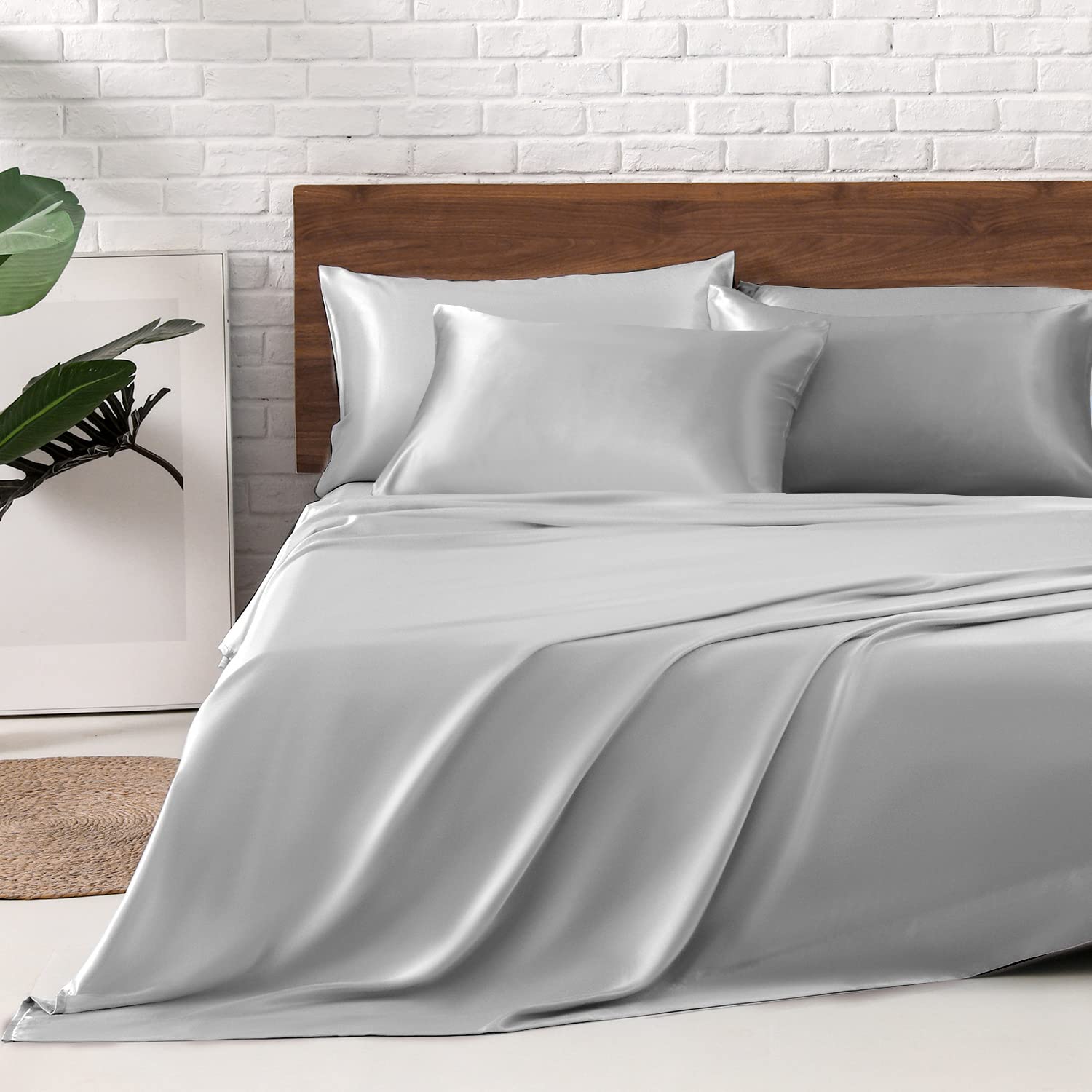 Luxury Satin Bed Sheets Set - California King Size, 6 Piece Silky Soft Bedding with 15