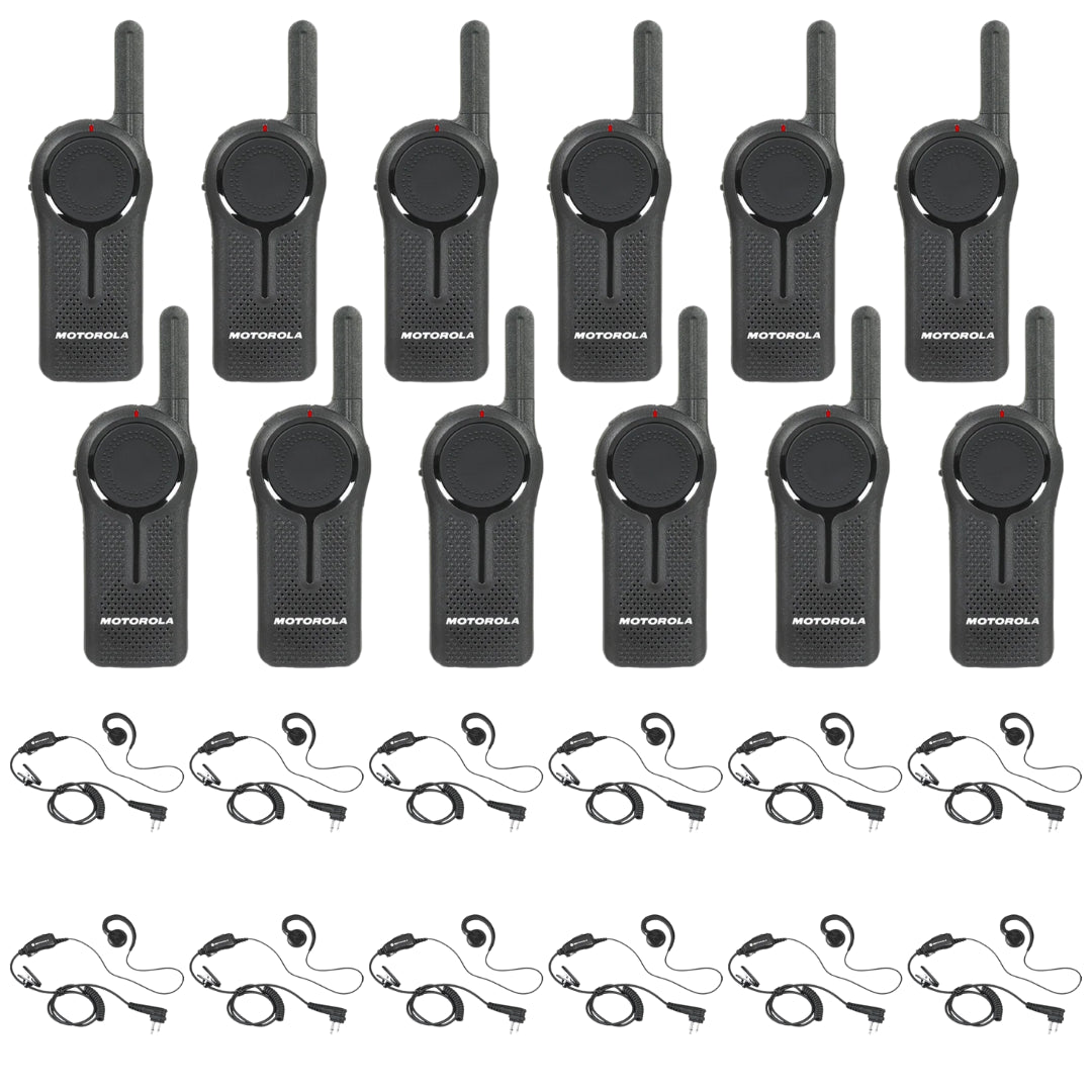 Motorola DLR1020 12 Pack Two-Way Radio Bundle with Noise-Canceling Headsets - Perfect for Construction, Warehouses & Event Coordination
