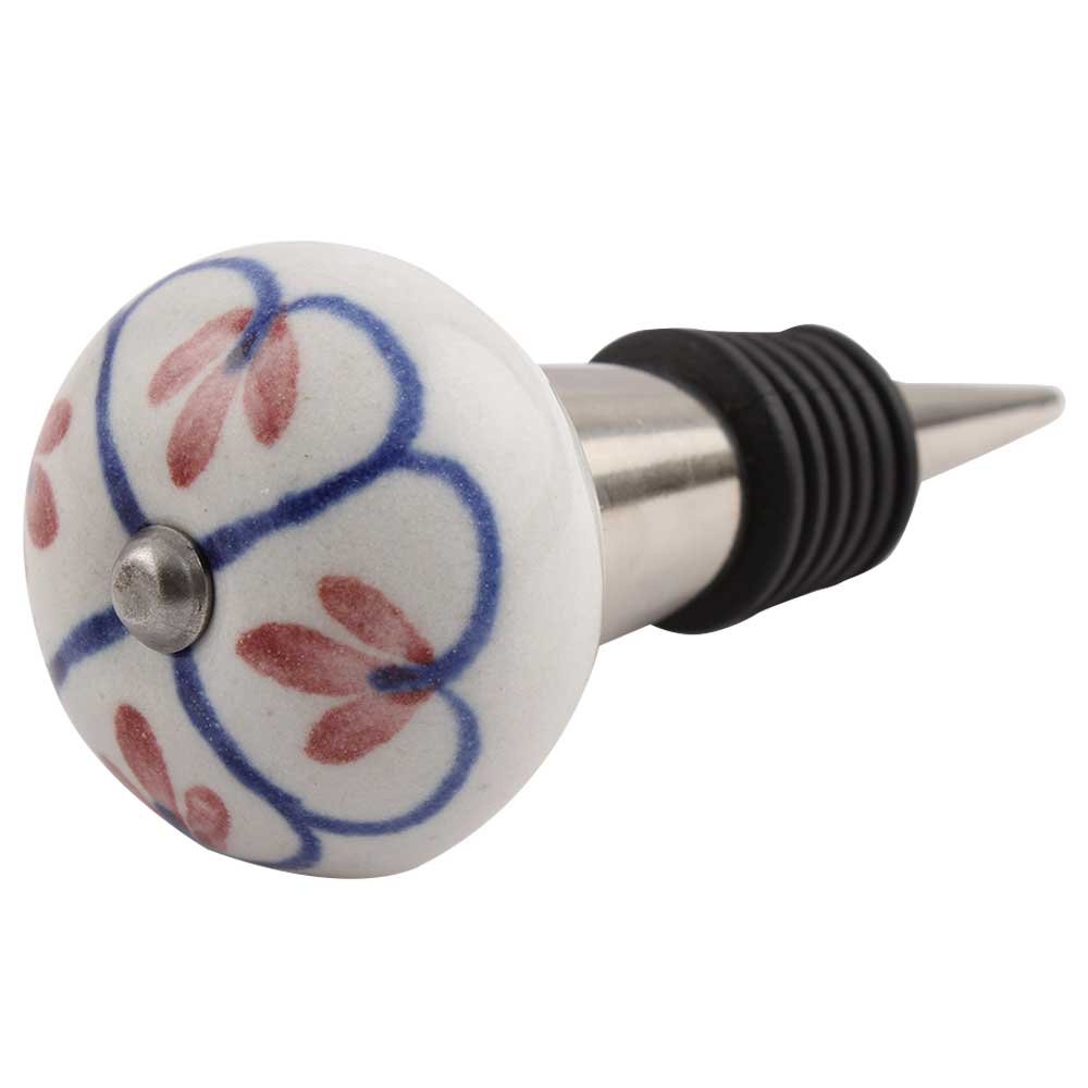 Premium Ceramic Wine Stopper - Handcrafted Indian Shelf Wine Cork with Cherry Design | Christmas Wine Topper Gift (1 Pack) | Perfect for Wine Bottles, Holiday Parties & Home Decor