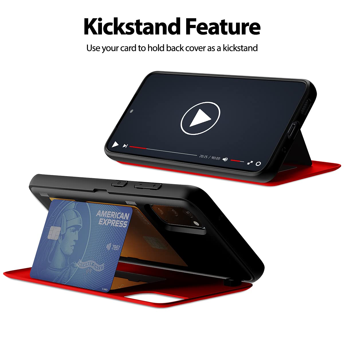 GOOSPERY Galaxy S20 Wallet Case with Card Holder & Kickstand - Slim Protective Dual Layer Bumper Phone Cover (Red) - Perfect for Travel, Work & Everyday Use