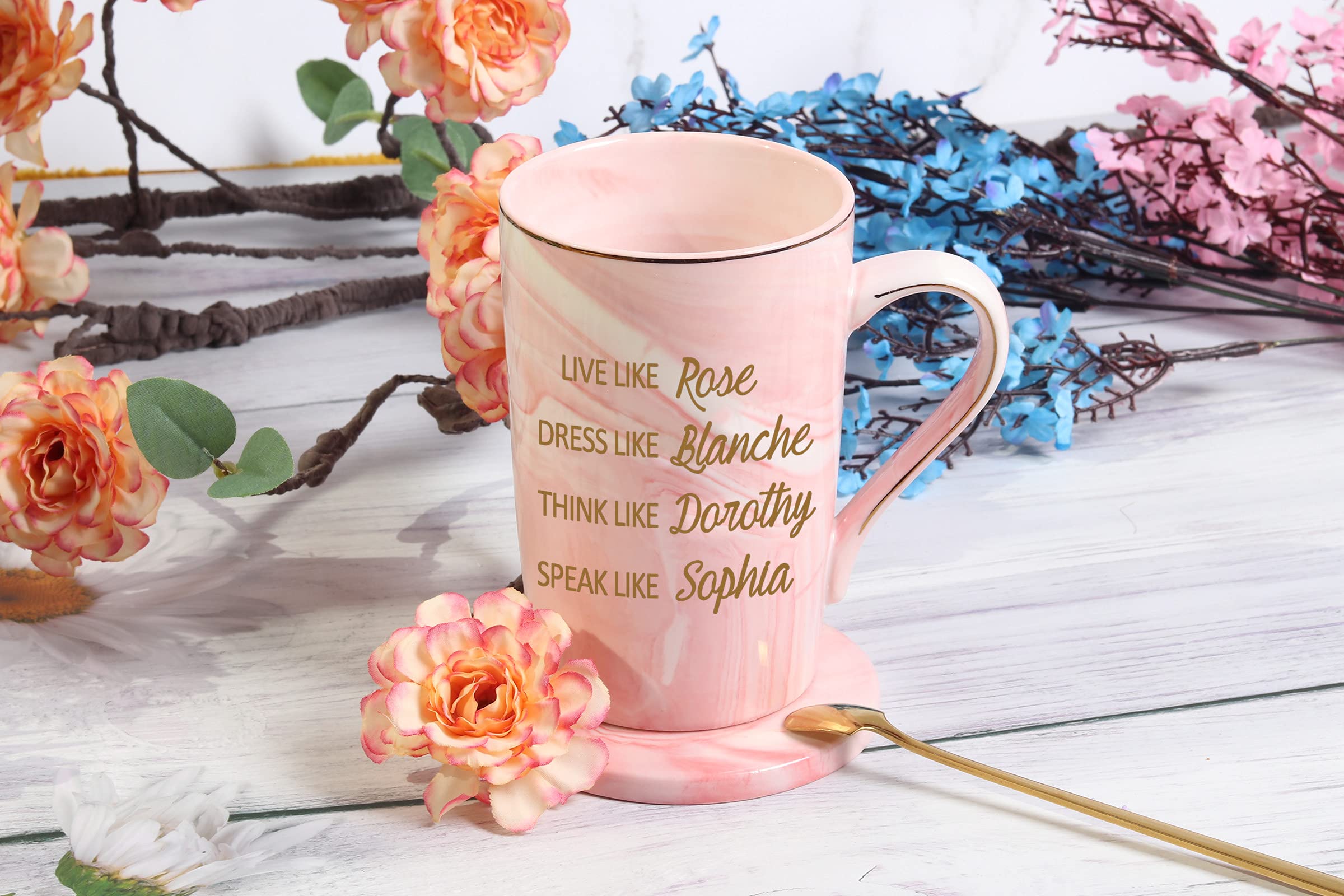 Golden Girls Coffee Mug 14oz - Best Friendship Gifts for Women, Wife, BFF - Birthday Present with Gift Box - Live Like Rose, Dress Like Blanche, Think Like Dorothy, Speak Like Sophia - Perfect for Office, Home & TV Show Fans