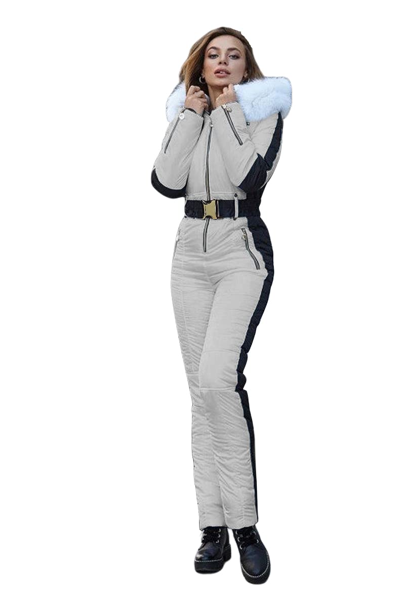 Yousify Women's Winter Onesie Ski Jumpsuit - Waterproof Snowsuit with Removable Fur Collar for Outdoor Sports & Snow Activities | Perfect for Skiing, Snowboarding & Winter Adventures