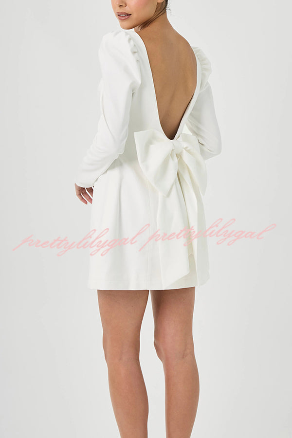 Elegant Puff Shoulder Long Sleeve Mini Dress with Back Bow Detail - Perfect for Date Night, Party & Special Occasions