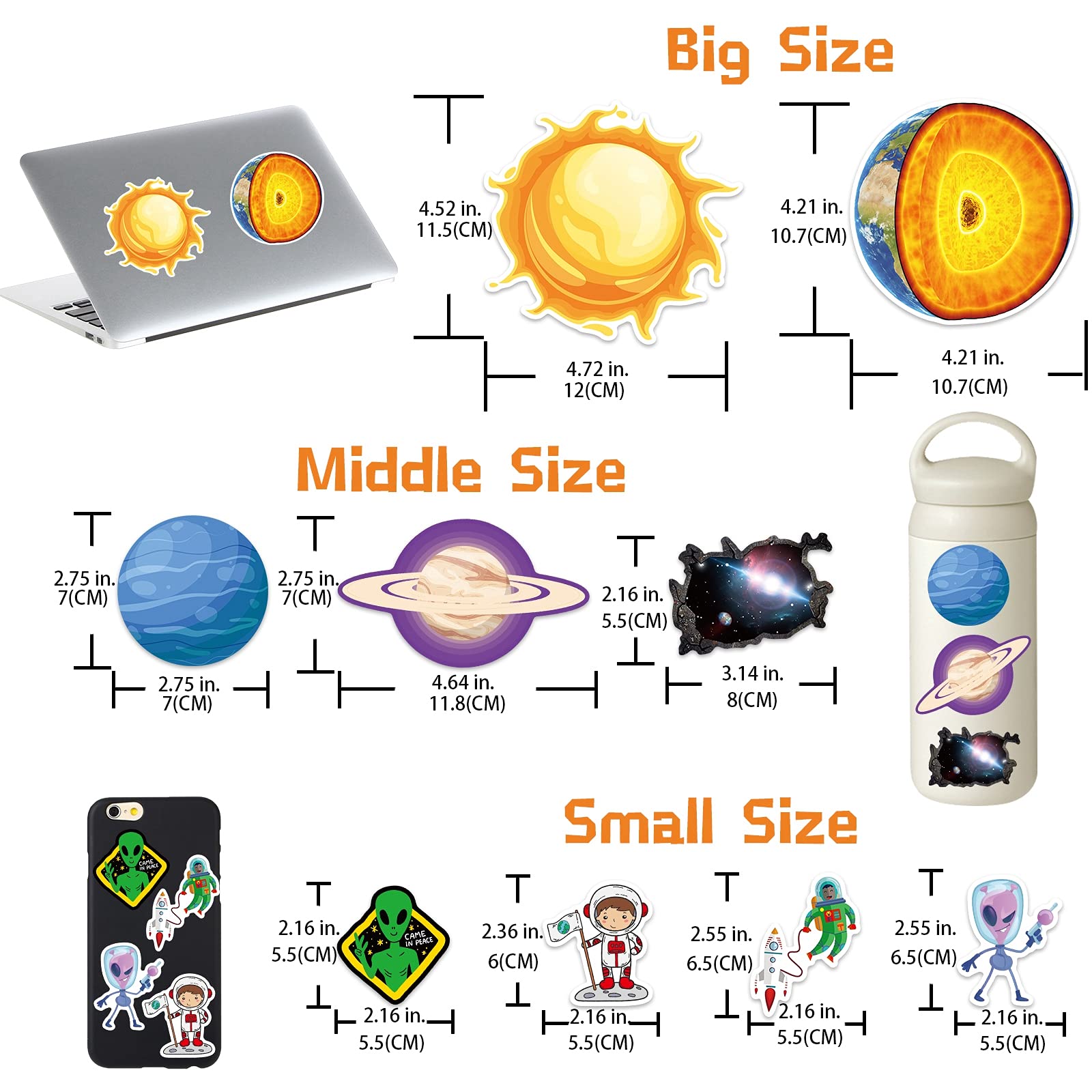 65 Pcs Space Stickers for Kids & Adults - Waterproof Vinyl Astronaut, Planet & Solar System Stickers for Laptop, Water Bottle, Skateboard - Perfect for School, DIY Projects & Space-Themed Decor