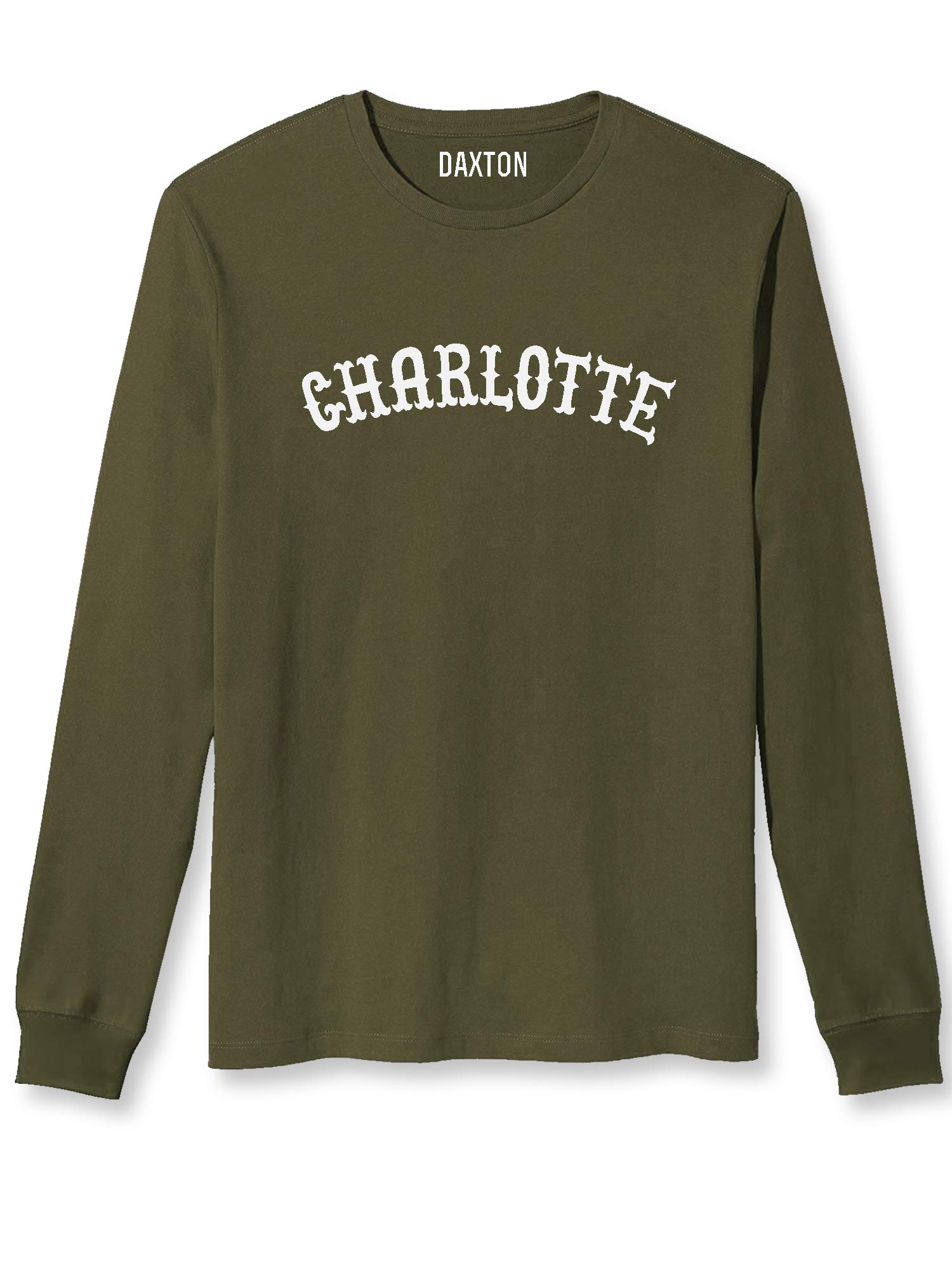 Vintage Daxton Retro Charlotte Arch Font Long Sleeve T-Shirt - Soft Medium Weight Cotton Tee for Men & Women | Casual Wear, Street Style, Everyday Comfort