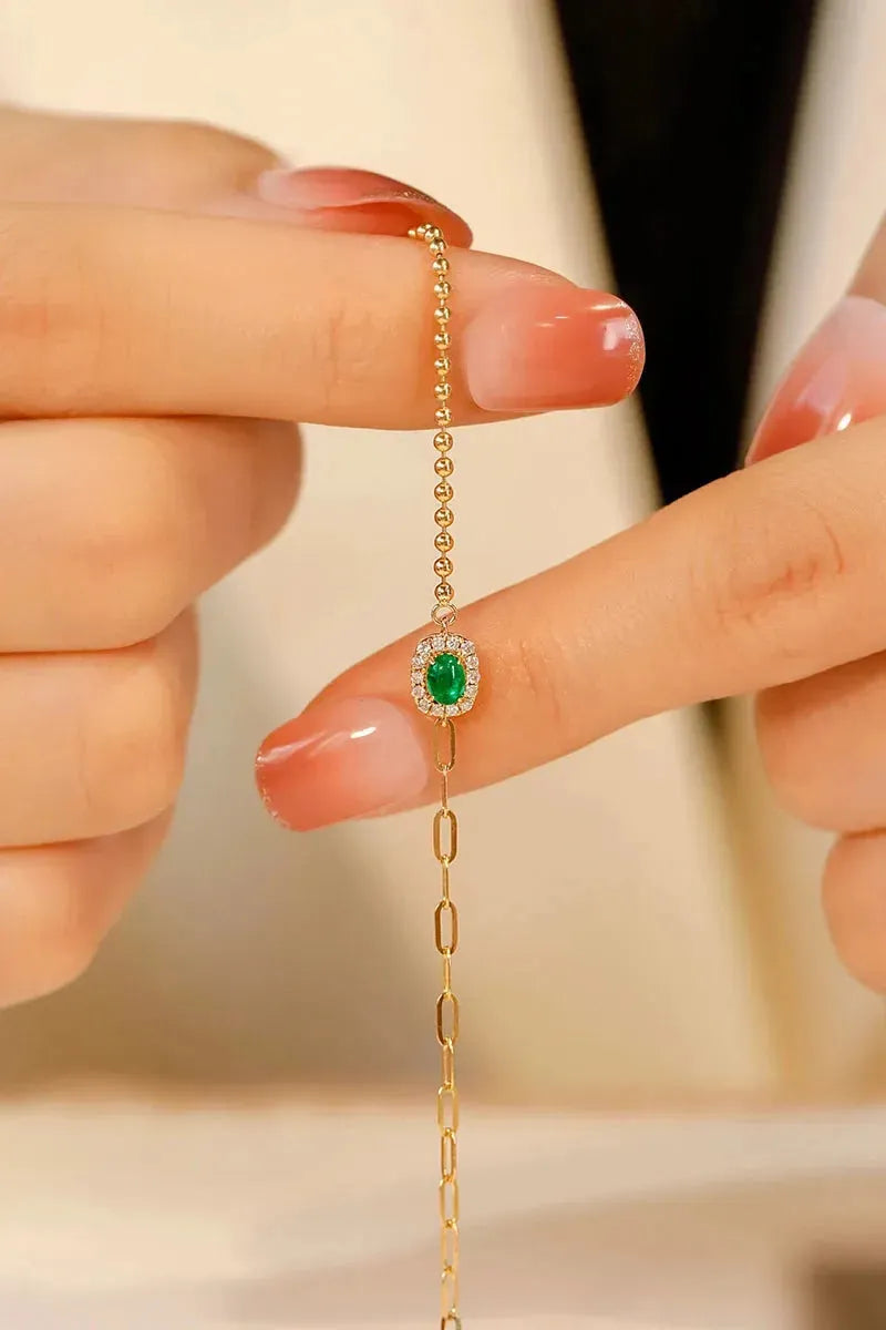 18K Yellow Gold Fashion Bracelet for Women - Real Natural Emerald & Diamond AB Design Gemstone Jewelry, Perfect Birthday Gift for Her | Elegant Party & Wedding Accessory
