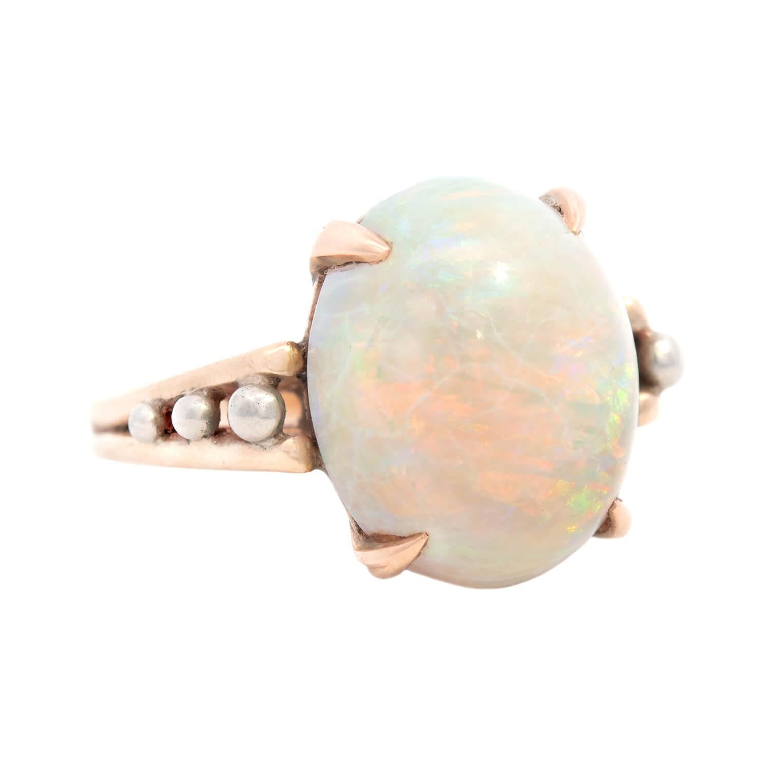 14k Gold & Mixed Metal Opal Ring - Art Nouveau Style Vintage Jewelry for Women, Handmade Statement Ring for Engagement, Wedding & Special Occasions
