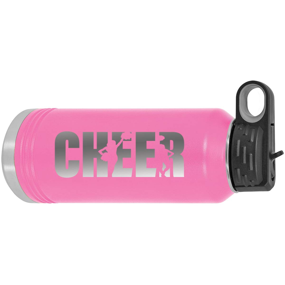 CustomGiftsNow Cheerleading 32oz Engraved Stainless Steel Water Bottle with Flip Top Lid & Straw - Double Wall Insulated, Leak Proof, BPA Free - Perfect for Sports, Gym, School & Outdoor Activities (Pink)