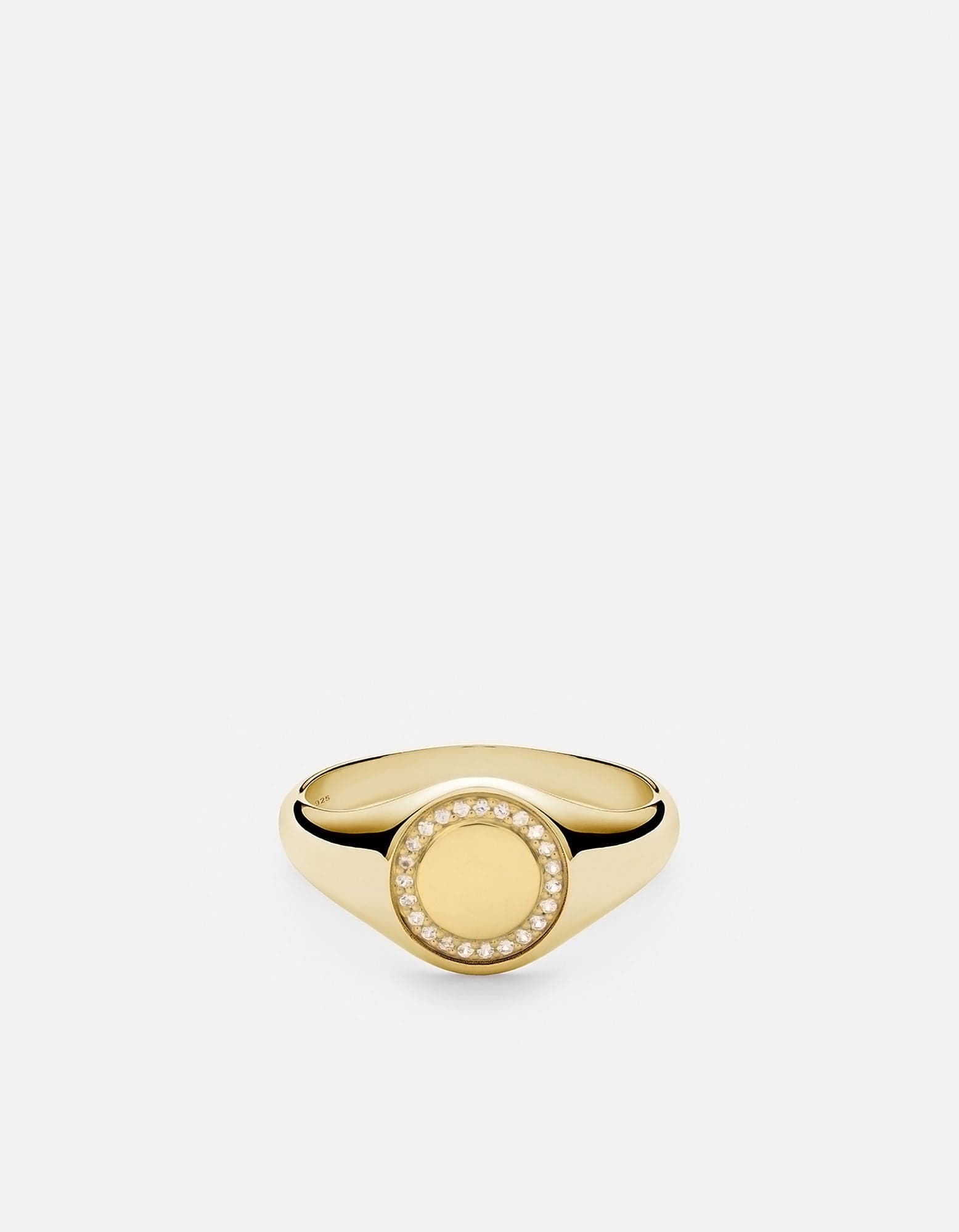 14K Gold Pavé Halo Signet Ring for Women - Elegant Stackable Band for Everyday Wear & Special Occasions