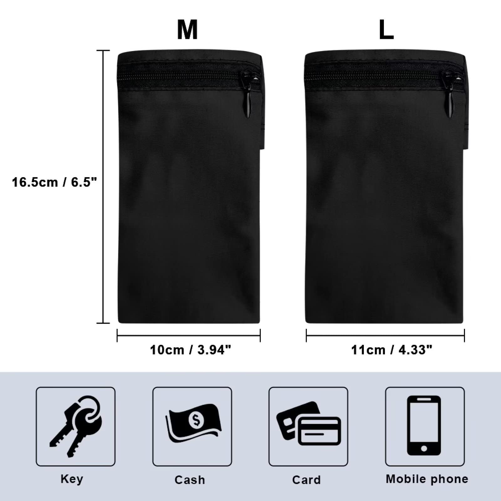 Jeiento Black Wrist Wallet for Women & Men - RFID Blocking Travel Wallet with Zipper Pouch - Hands-Free Phone Holder, Card & Cash Organizer - Perfect for Running, Travel, Concerts & Shopping