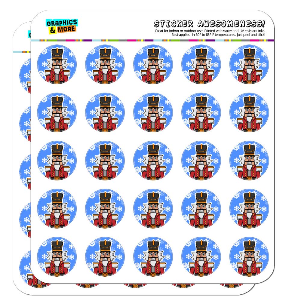 1 Inch Grinning Nutcracker Soldier with Snowflakes Planner Stickers - Opaque Scrapbooking Decals for DIY Calendar, Journaling & Craft Projects - Perfect for Holiday Cards, Bullet Journals & Christmas Scrapbooks