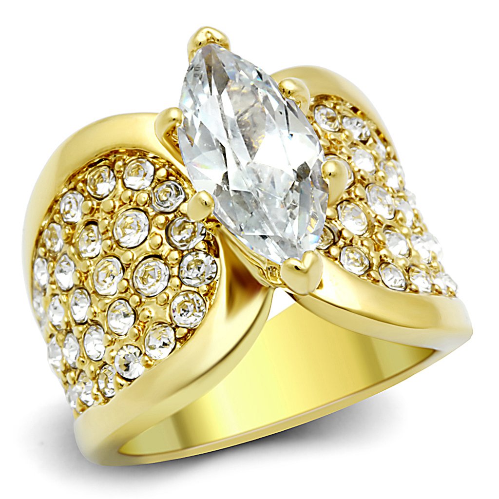 Marimor 316 Stainless Steel Marquise Cut Zirconia Gold Plated Engagement Ring for Women - Perfect for Proposals, Anniversaries & Special Occasions