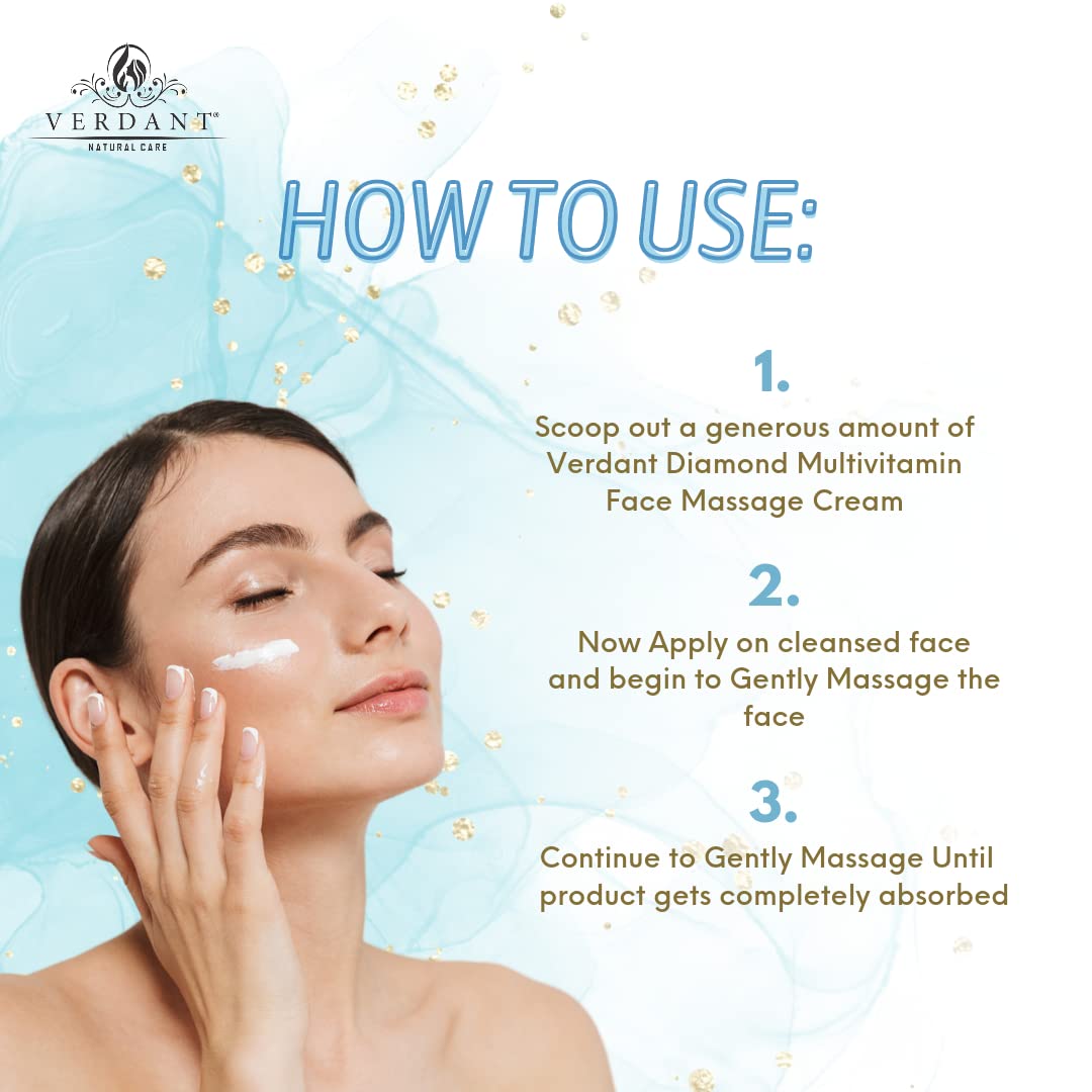 Verdant Diamond Face Cream with Hyaluronic Acid & Multi-Vitamin - Instant Glow & Deep Hydration Moisturizer - Brightening & Lightening Cream for All Skin Types - Paraben Free - 100ml - Perfect for Daily Skincare Routine & Nighttime Hydration