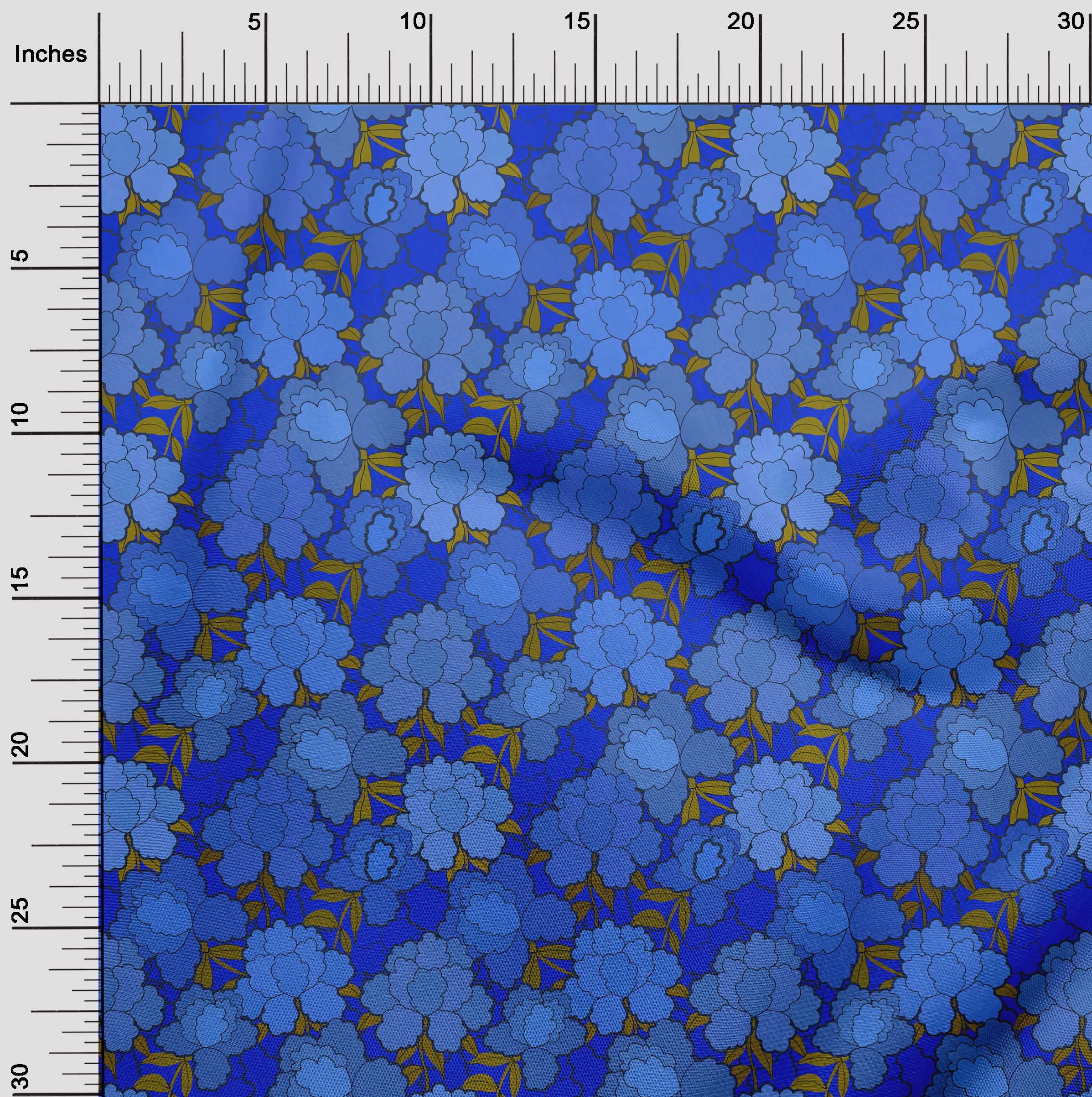 oneOone Rayon Blue Fabric - Asian Chinese Floral Print Sewing Material by The Yard (56