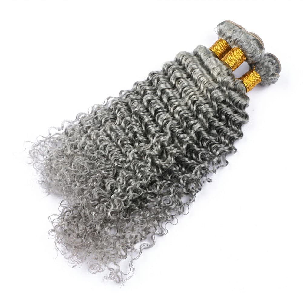 Premium 3-Piece Silver Gray Deep Wave Brazilian Human Hair Extensions - 22 24 26 Inch Double Wefted Virgin Hair Bundles for Natural Look | Perfect for Daily Styling, Parties & Special Occasions