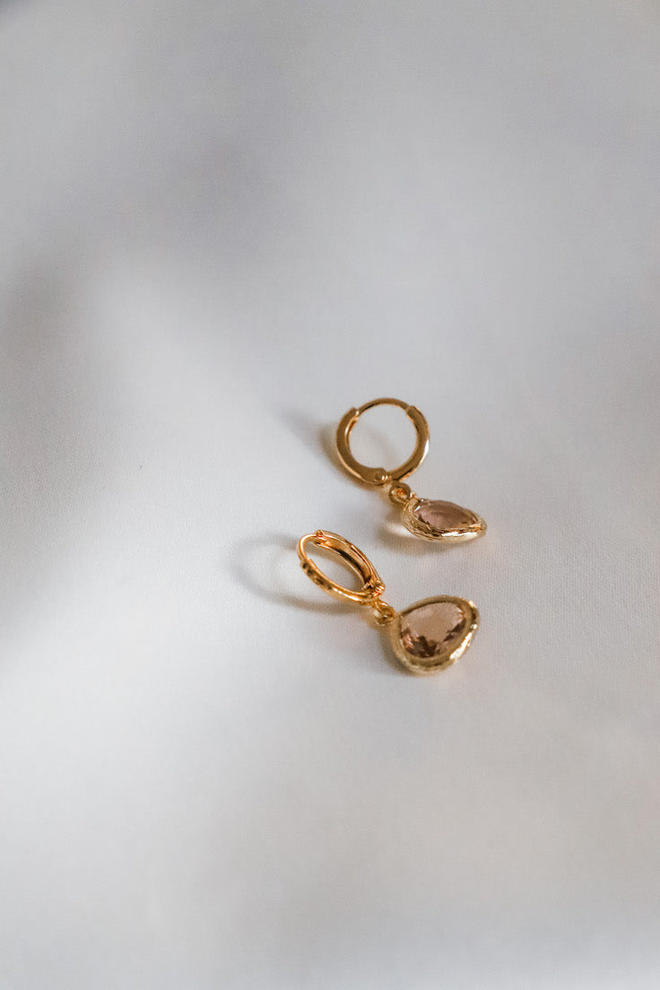Petite Champagne Bezel Huggie Earrings - Dainty Gold Hoop Earrings for Women, Perfect for Everyday Wear & Special Occasions