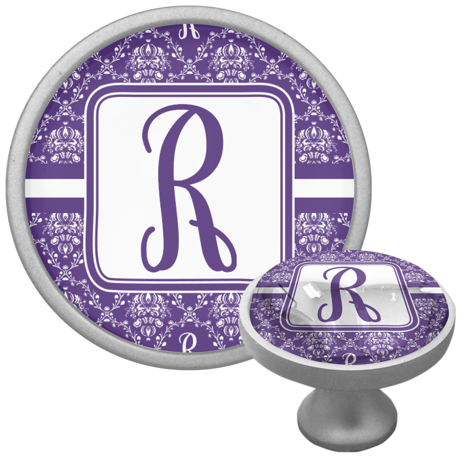 Personalized Initial Damask Cabinet Knob - Silver Finish | Elegant Drawer Pulls for Bedroom, Kitchen & Bathroom Cabinets
